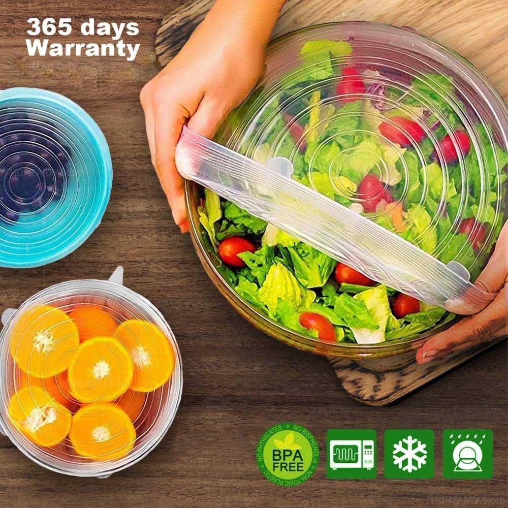 6pcs Stretchable Silicone Lids – Reusable, Universal Fit, Microwave Safe