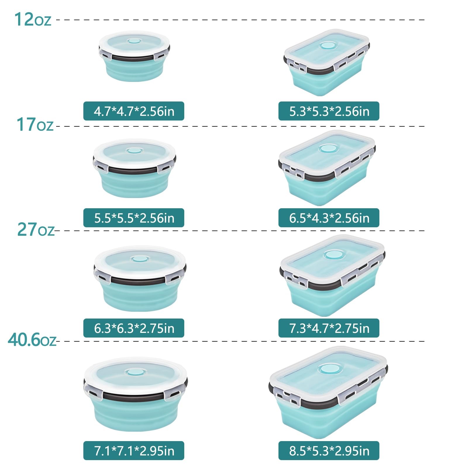 Ainmvnos 8 Collapsible Food Storage Containers, Silicone Blue