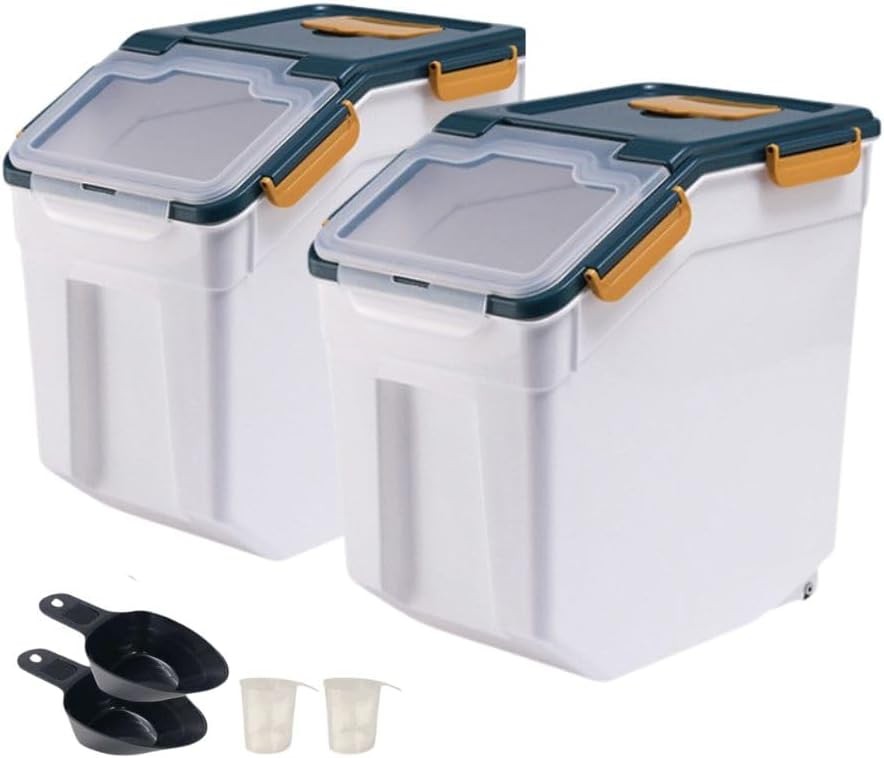 2 Pack Rice Storage Container 25 lbs Airtight Flour Storage Containers W/ Lid &