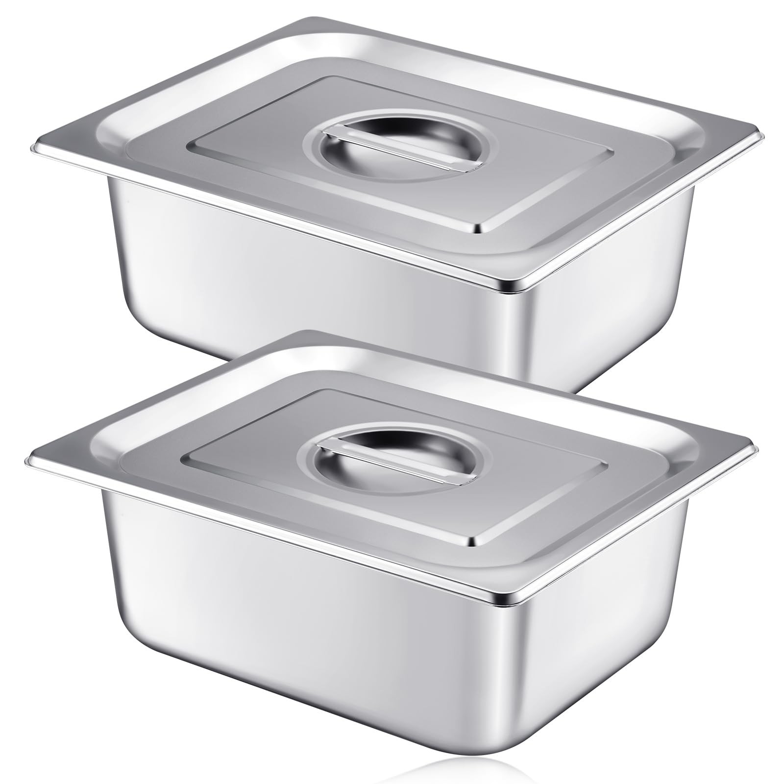 2 Pack 1/2 Size Steam Hotel Pan with Lid 4 Inch Deep Stainless Steel Table