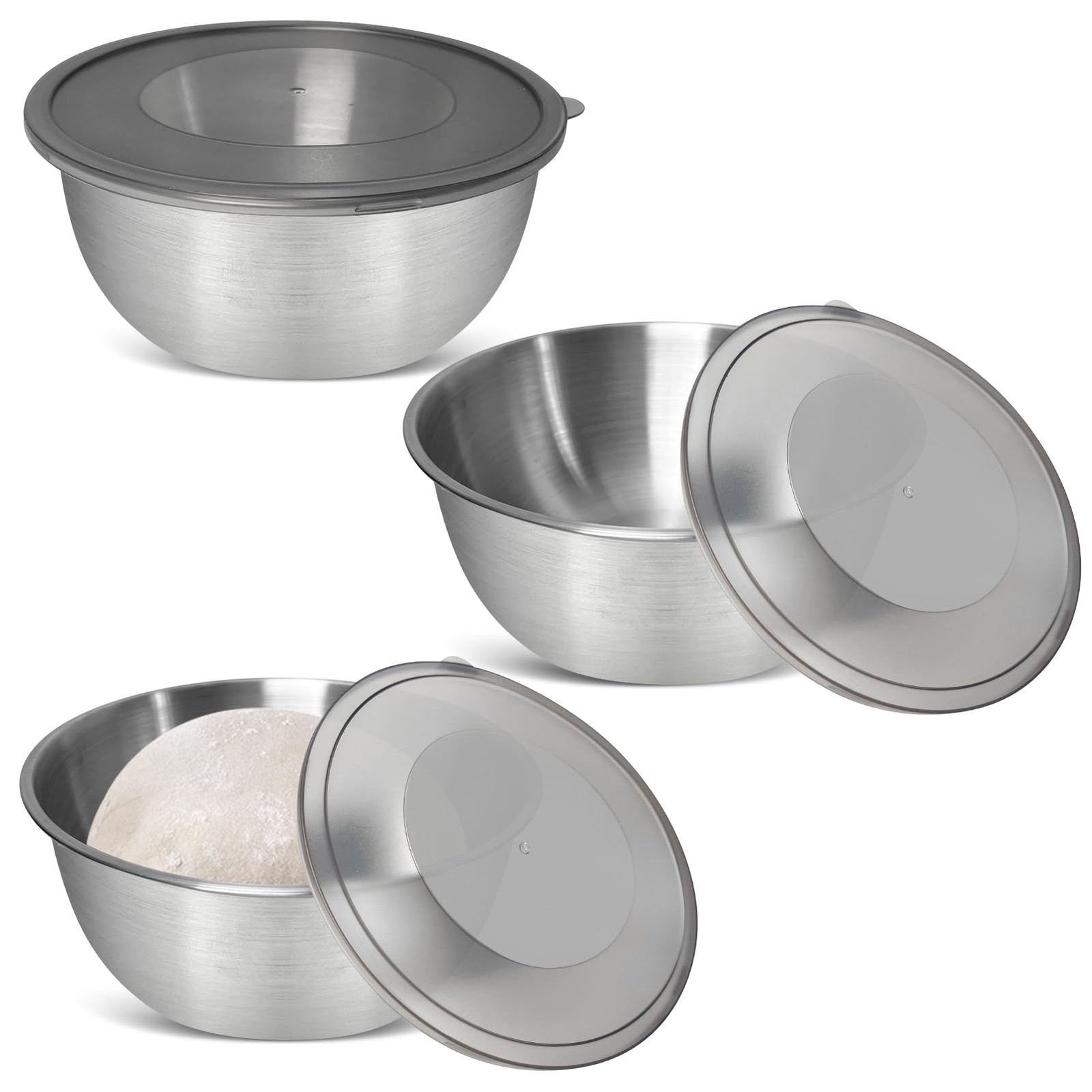 3 Pack Pizza Dough Proofing Bowls, 1200 ml Stackable Stainless Steel Proofing…
