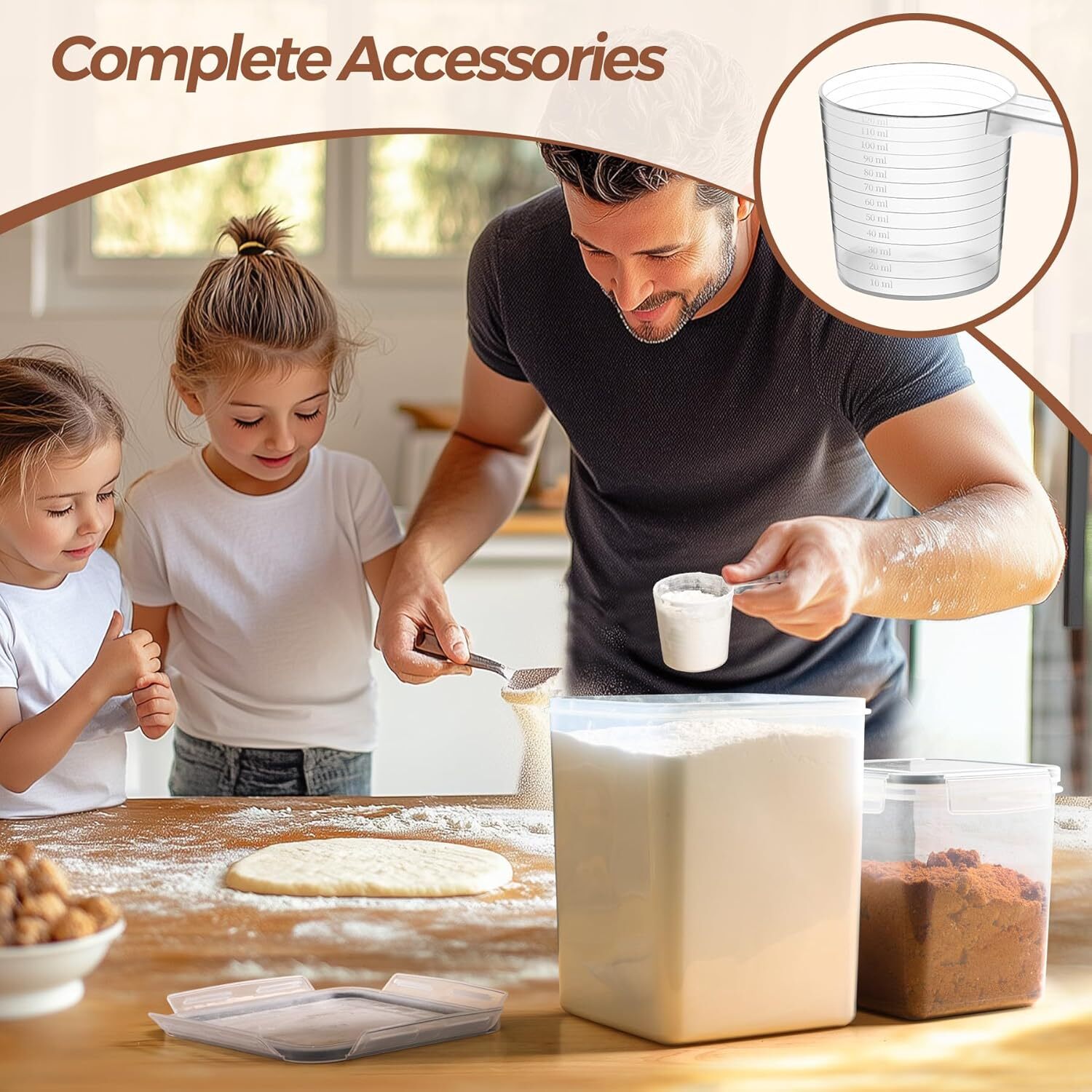 Flour Sugar Storage Containers Set of 3 (5.2L/166oz) (2.5L/78oz*2), Airtight