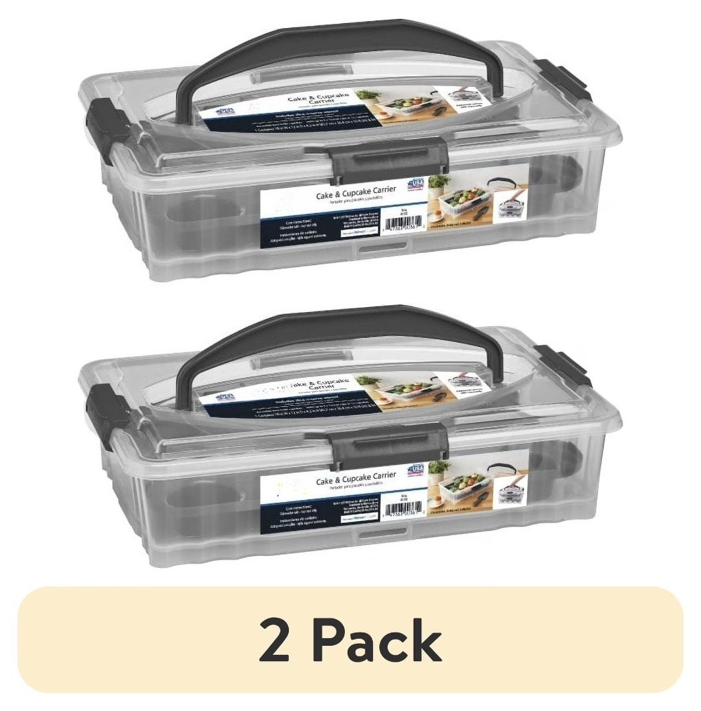 (2 pack) Rectangular Design,Clear Plastic with Dark Gray Handle