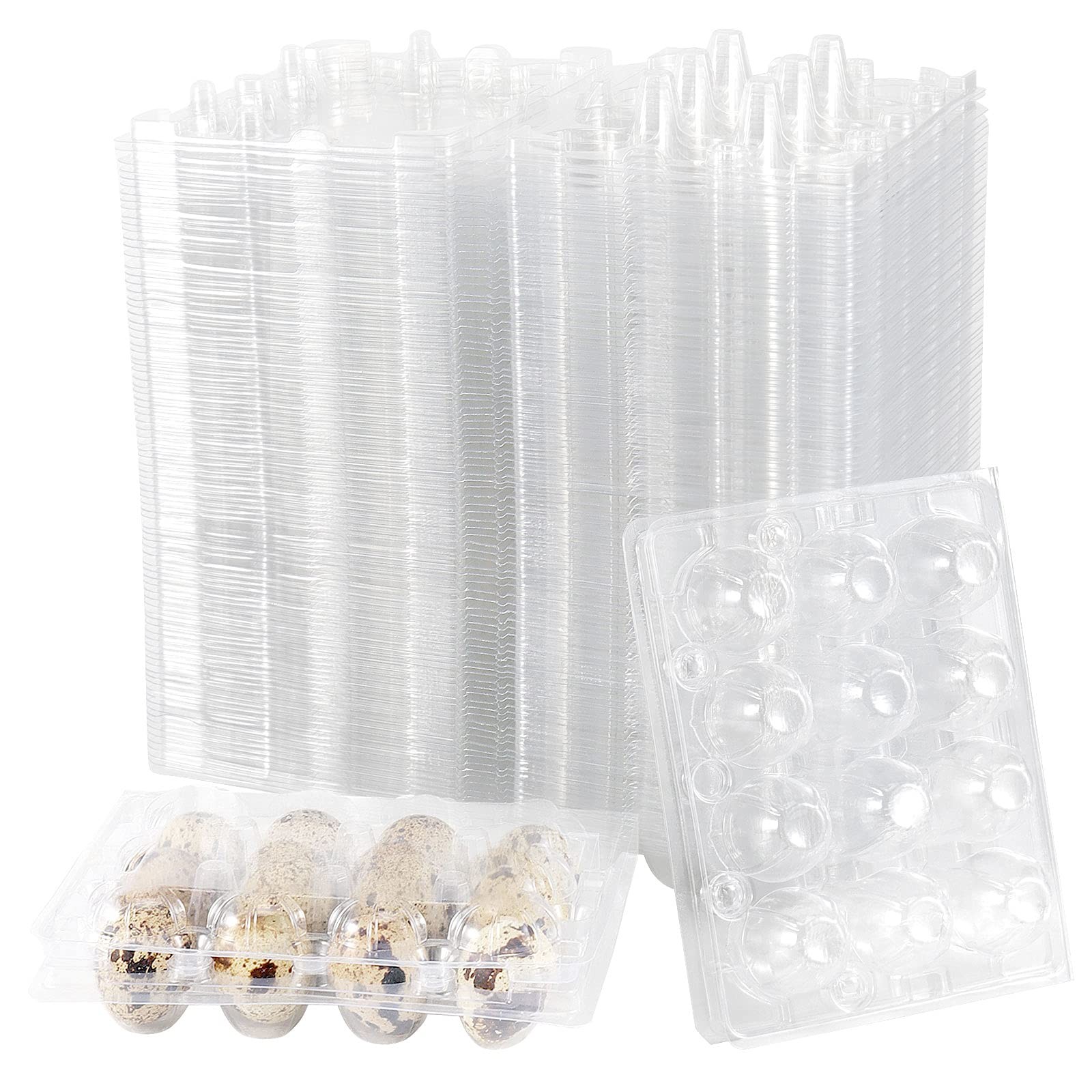 50 PCS 12 Cavity Clear PVC Quail Egg Cartons Stackable Storage Box Bulk Tray