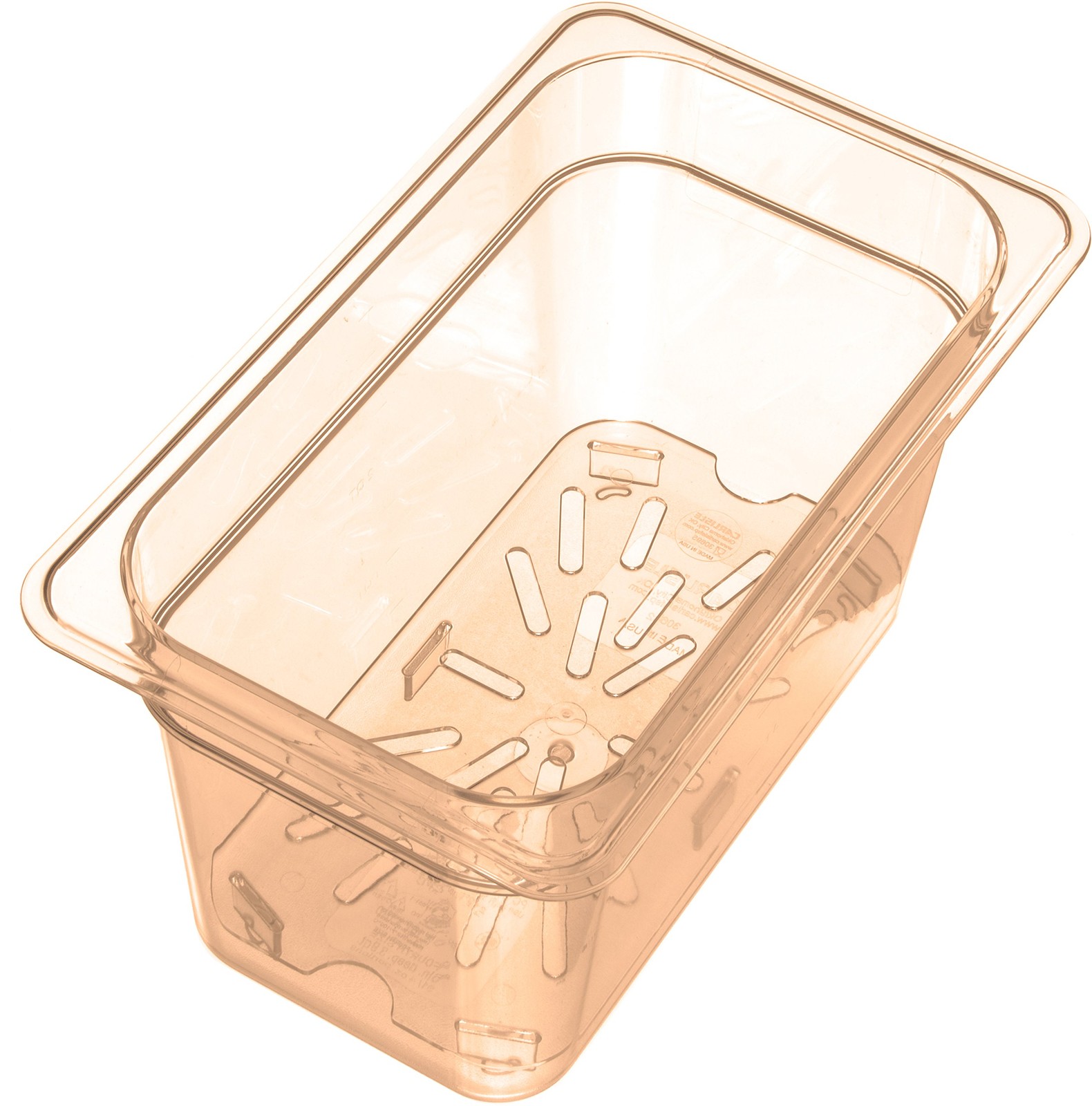 1/4 Size Amber High Heat Plastic Storplus Food Pan Drain Shelf Drain Tray
