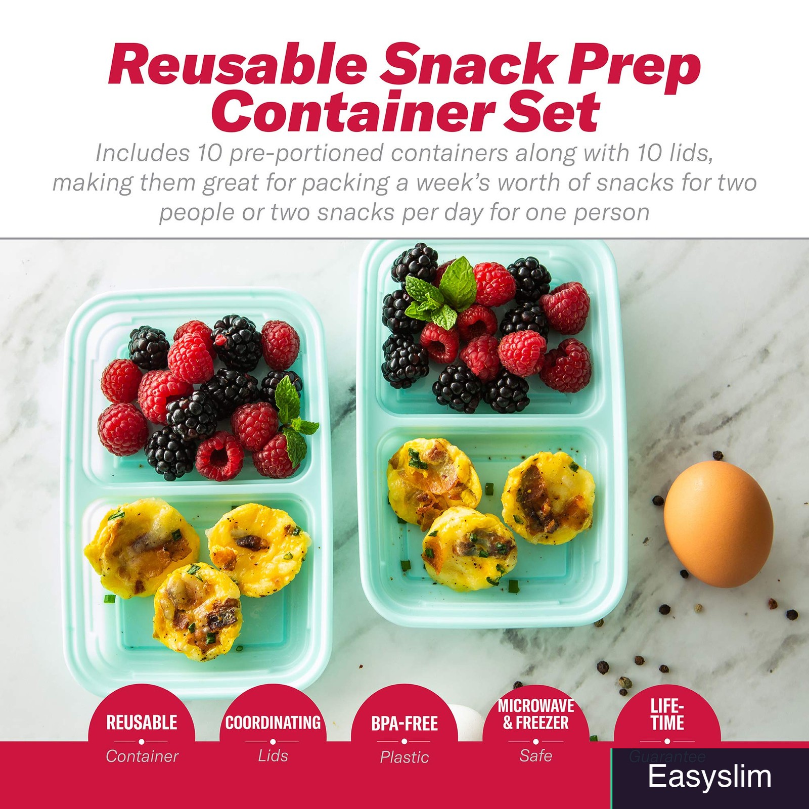 Divided Food Storage Containers 2 Compartment 10 Pack Blue Snap Lids