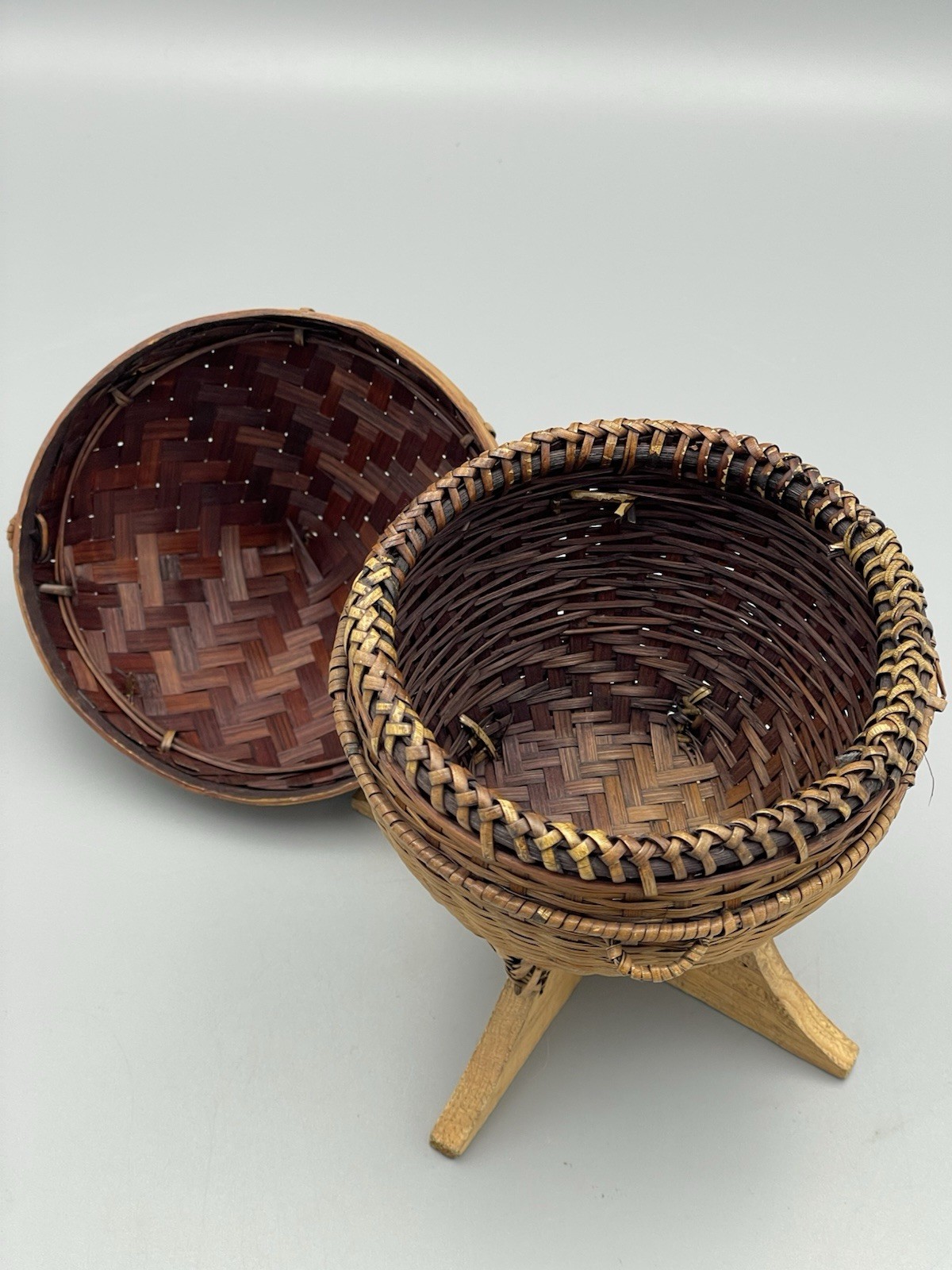 Vtg Thai Handmade Laos Ancient Kratip Kong Kao Sticky Rice Bamboo Basket 8″