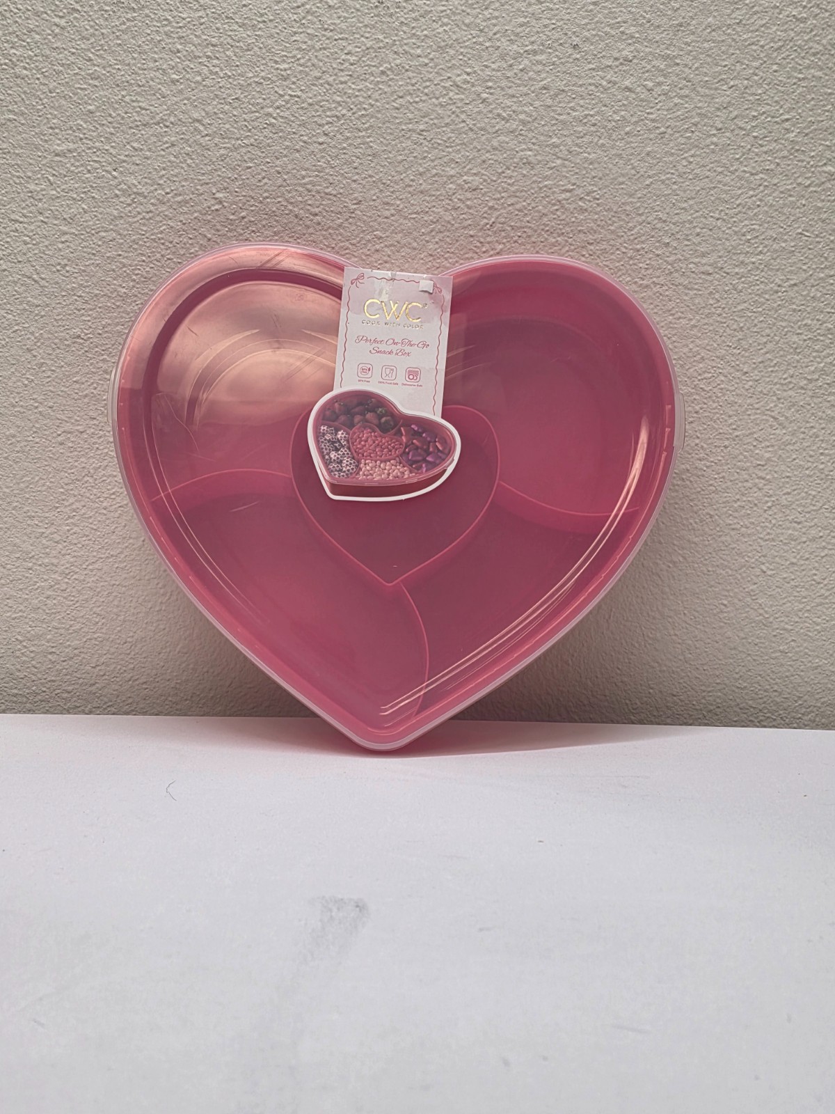 CWC Red Heart Shaped Snack Box Small Food Container with Snap Lid Portable