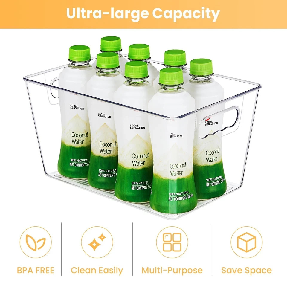 6 Pack Clear Pantry Organizer Bins, Plastic Containers with Handle for Kitchen,F