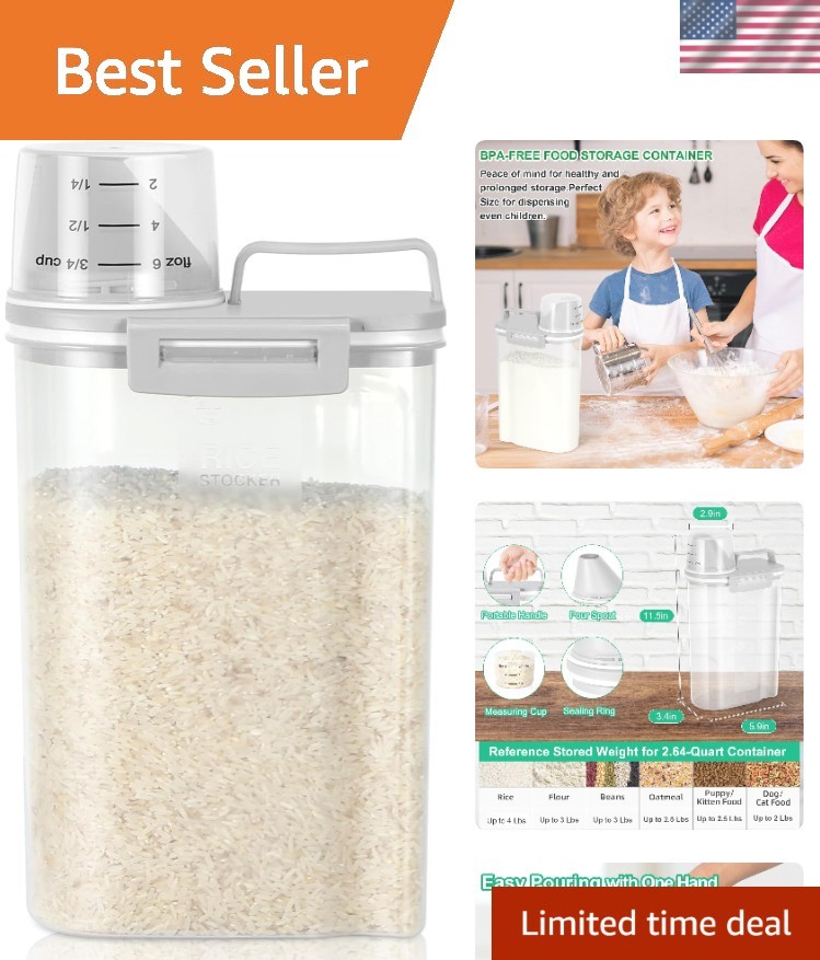 Light Grey Rice and Pet Food Dispenser: 4 lbs Capacity & Dishwasher Safe