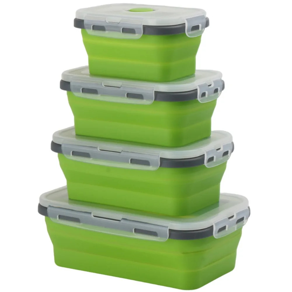 Foldable Silicone Lunch Box Rectangular Bowl with Lids Food Storage Containers F
