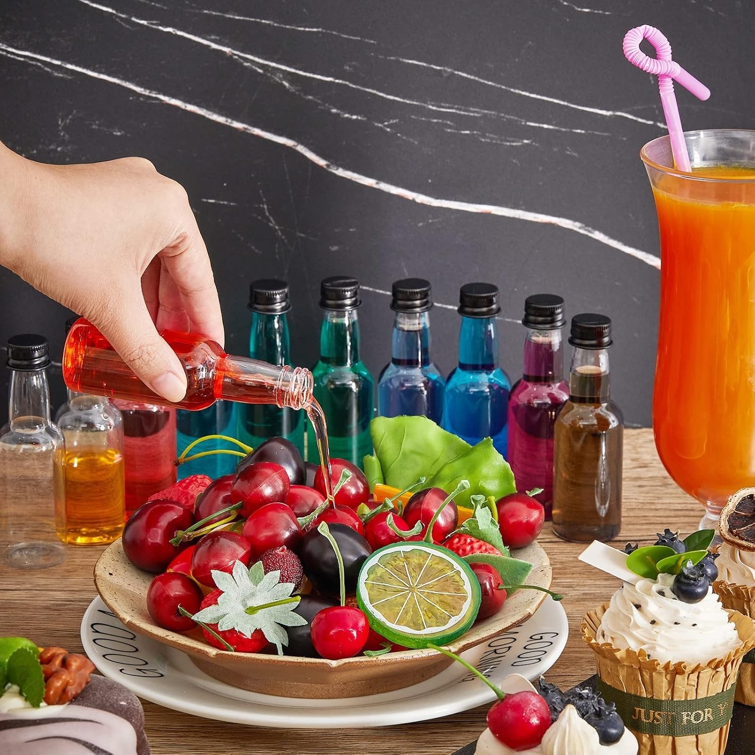 75 Pack 1. 7oz Mini Plastic Liquor Bottles with Black Cap, 50ml Plastic Empty