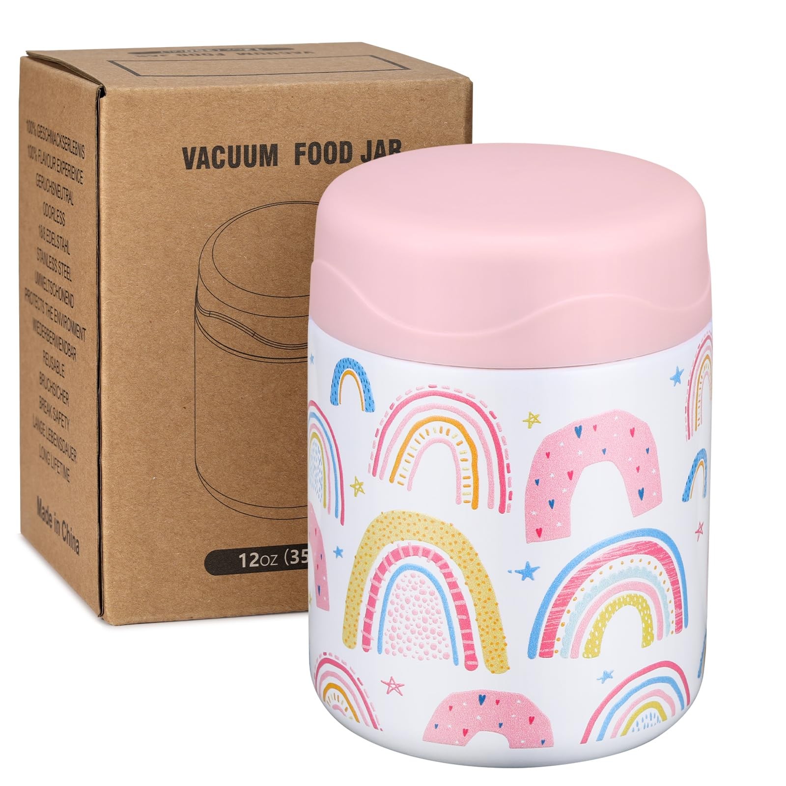 Wide Mouth Thermos 12oz, Leakproof Container, Travel Lunch, Rainbow