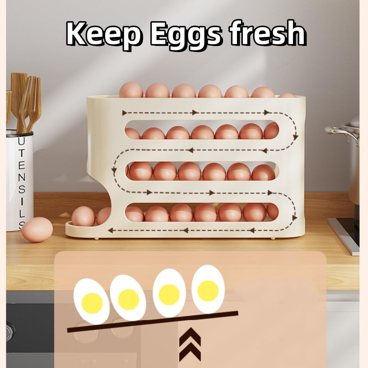 Egg Holder for Fridge, Egg container for refrigerator, Space-Saving Automatic…