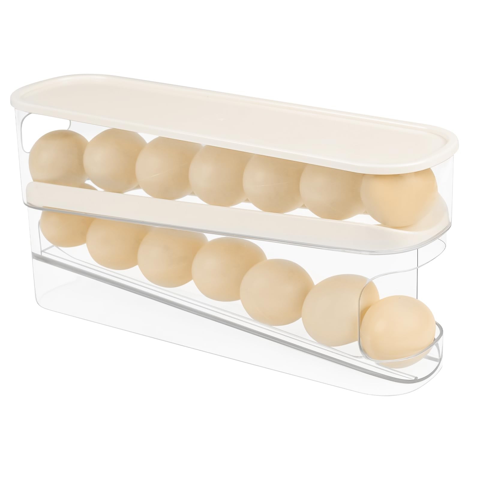 Automatic Roll Down Egg Dispenser for Refrigerator Organizer with Lid, 12-Cou…