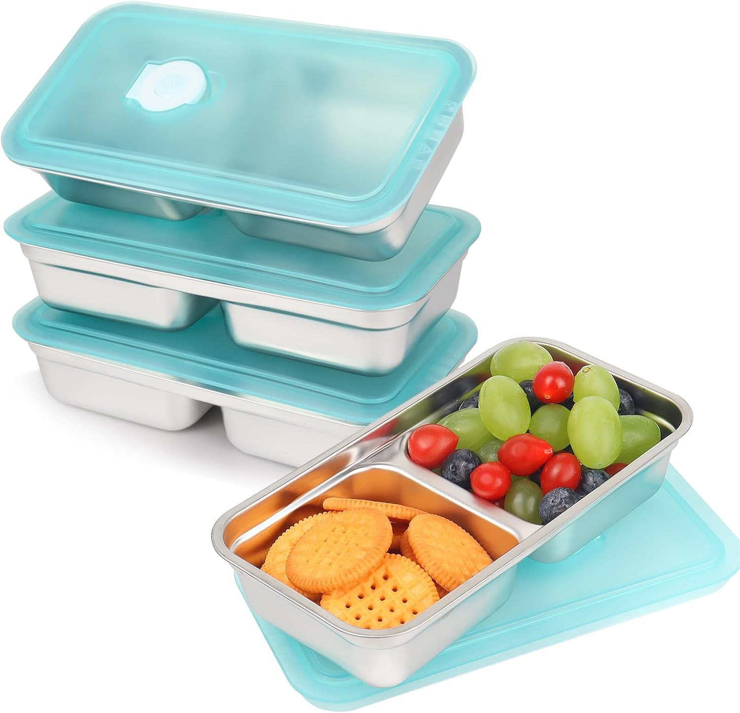 Stainless Steel Snack Containers, 4 Pack Grab and Go Snack Containers Reusable,