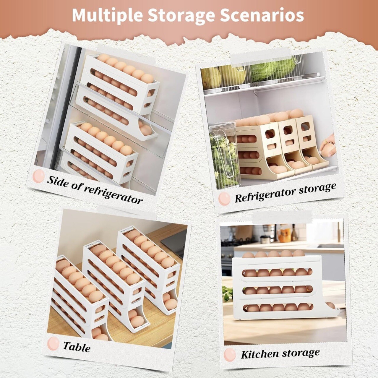 Kitchen Roll down Egg Dispenser & Storage For Refrigerator Organizer Rack Holder