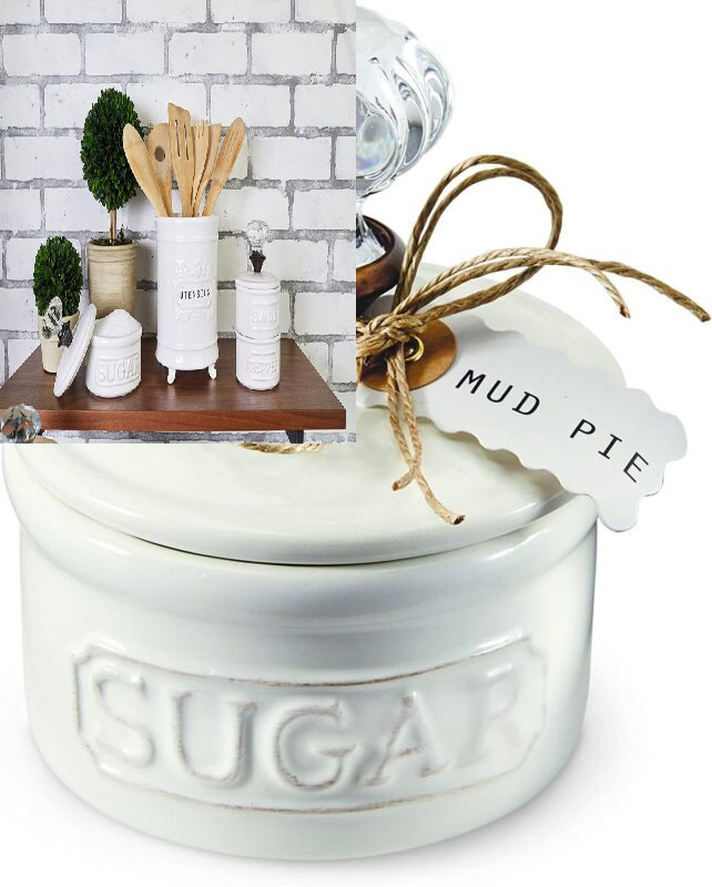 Mud Pie Door Knob Sugar Bowl, White 5.85H X 6.7L X 6.35W