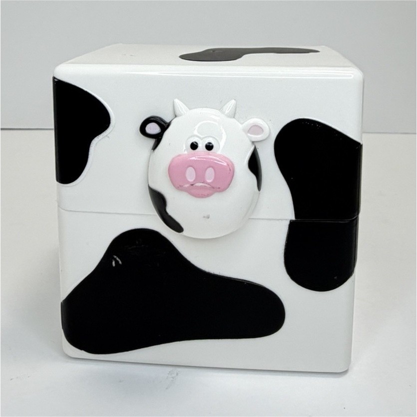 Cow Print Square Plastic Storage Container with Hinged Lid, Black White Pink, 5″
