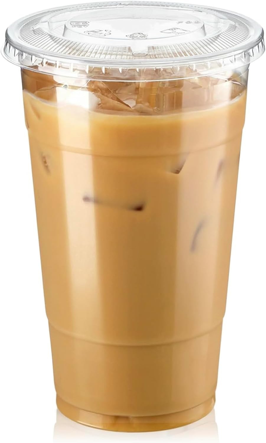 100 Pack 24 oz Clear Plastic Cups with Flat Lids, Disposable Iced Coffee Cups…