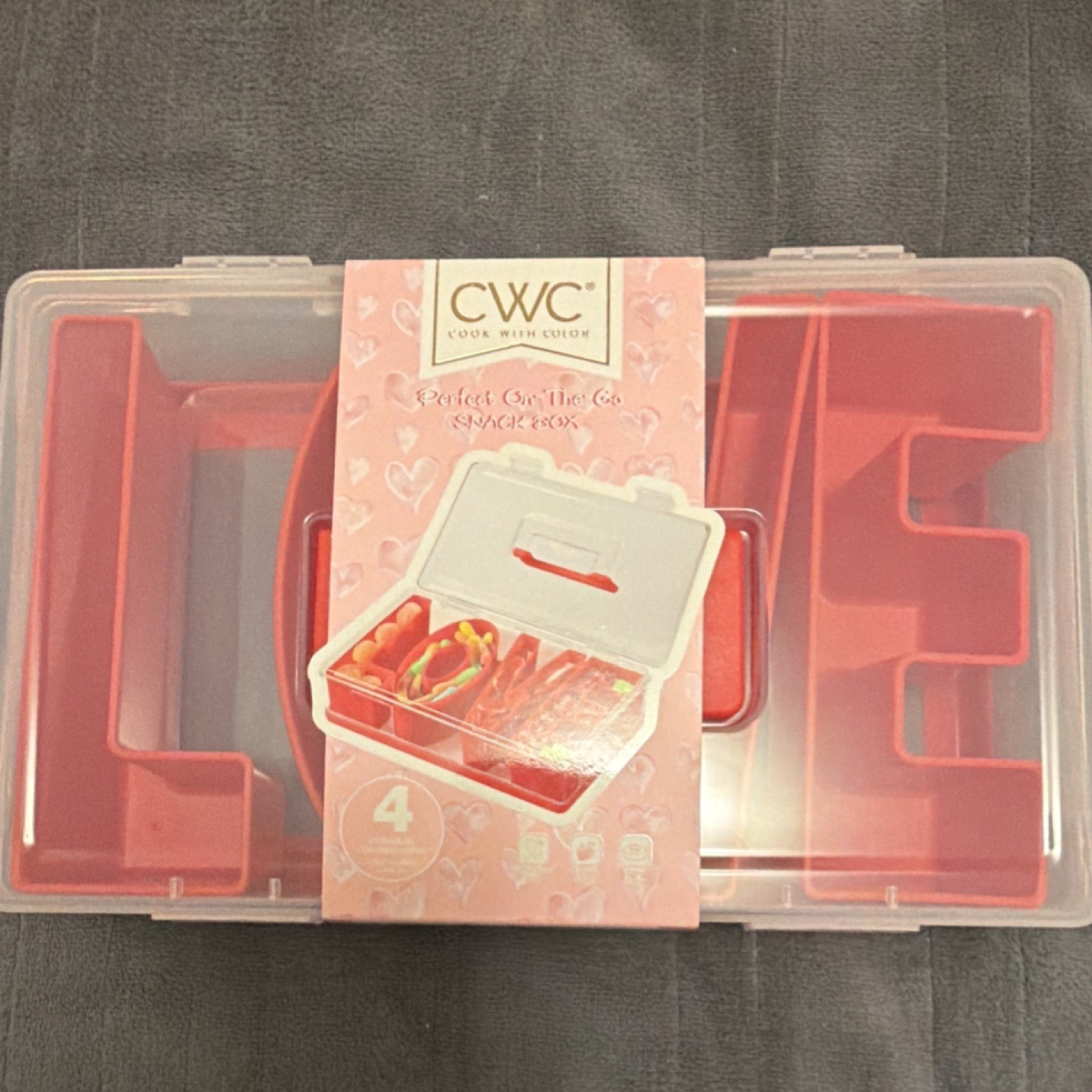 CWC Cook With Color Red LOVE BPA-Free Snack Container With Lid & Handle