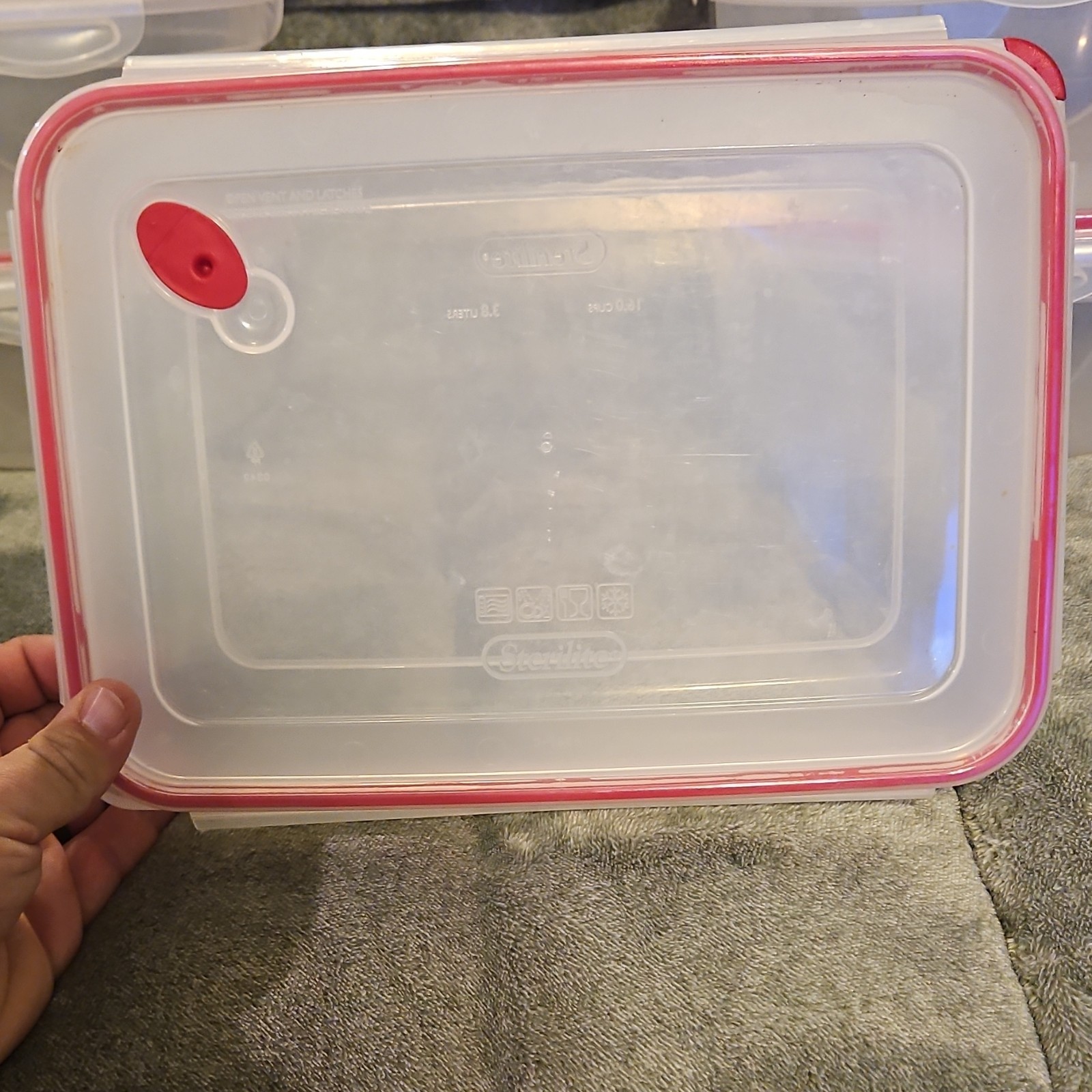 Sterilite 5pc Food Storage Container Set, Clear & Red, Snap Lid