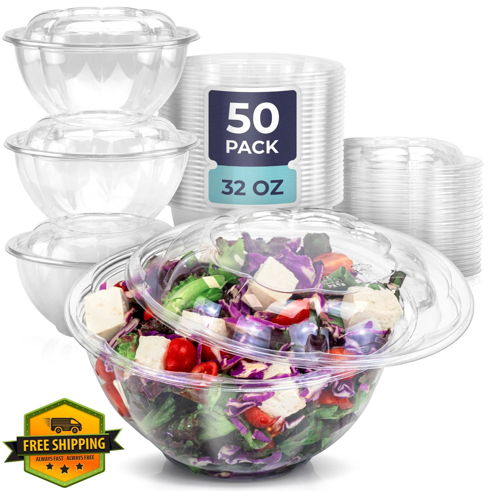 Fit Meal Prep 32oz Salad Bowls w/Lids 50 Pack