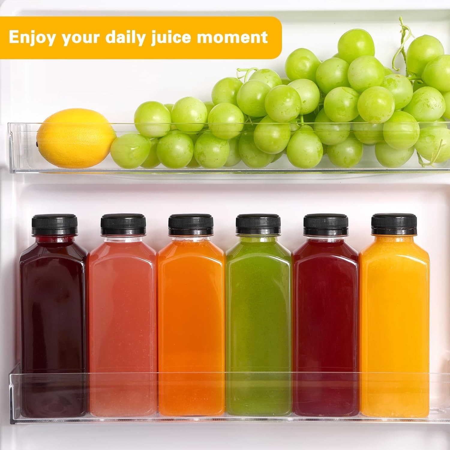 Botellas de Plastico para Jugos con Tapas Envases Reutilizables de 8/16oz 6 Pz