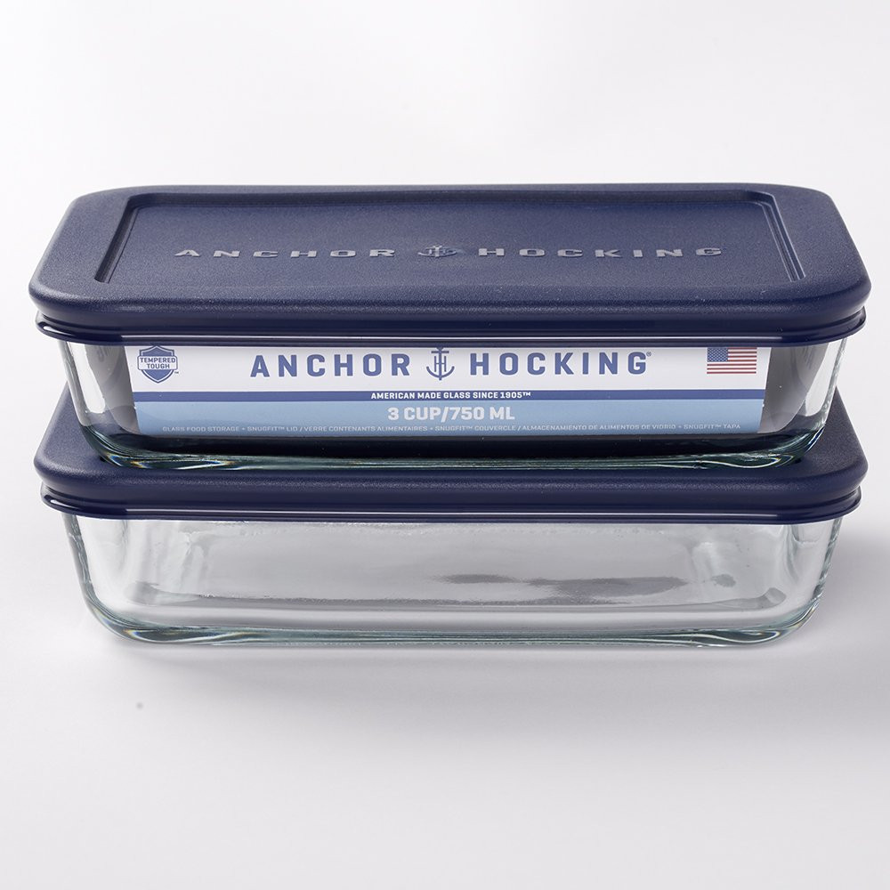 Anchor Hocking 4 Piece Glass Rectangle Food Storage Value Pack, Total 6 Cup Cap