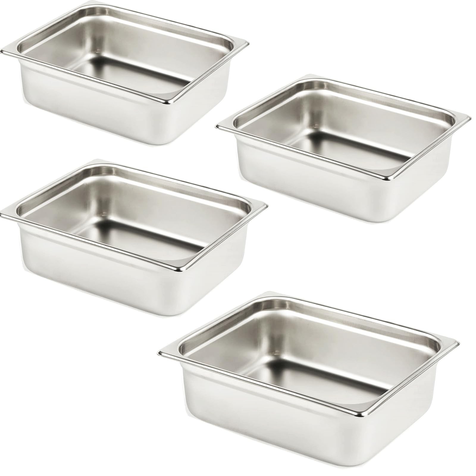 4 PCS Hotel Steam Table Pans 1/2 Size 4 Inch Deep Stainless Steel Tray