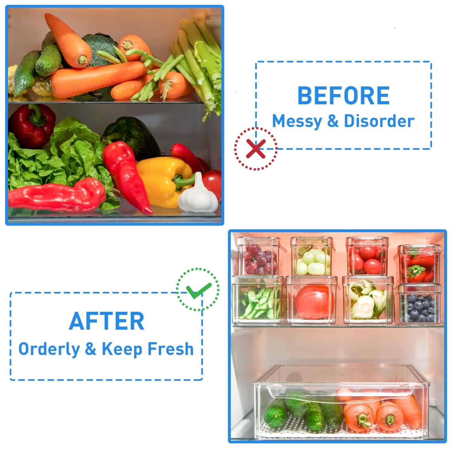 10 Pack Fridge Organizer, Stackable Refrigerator Organizer Bins with Lids