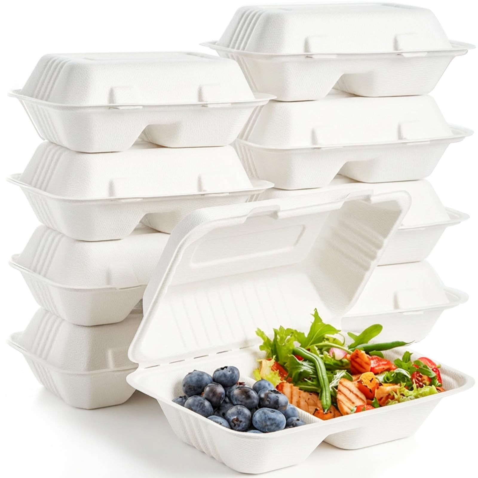 Elsjoy 90 Pack 9x 6 Clamshell Take Out Containers, 2 Compartment Compostable Hin