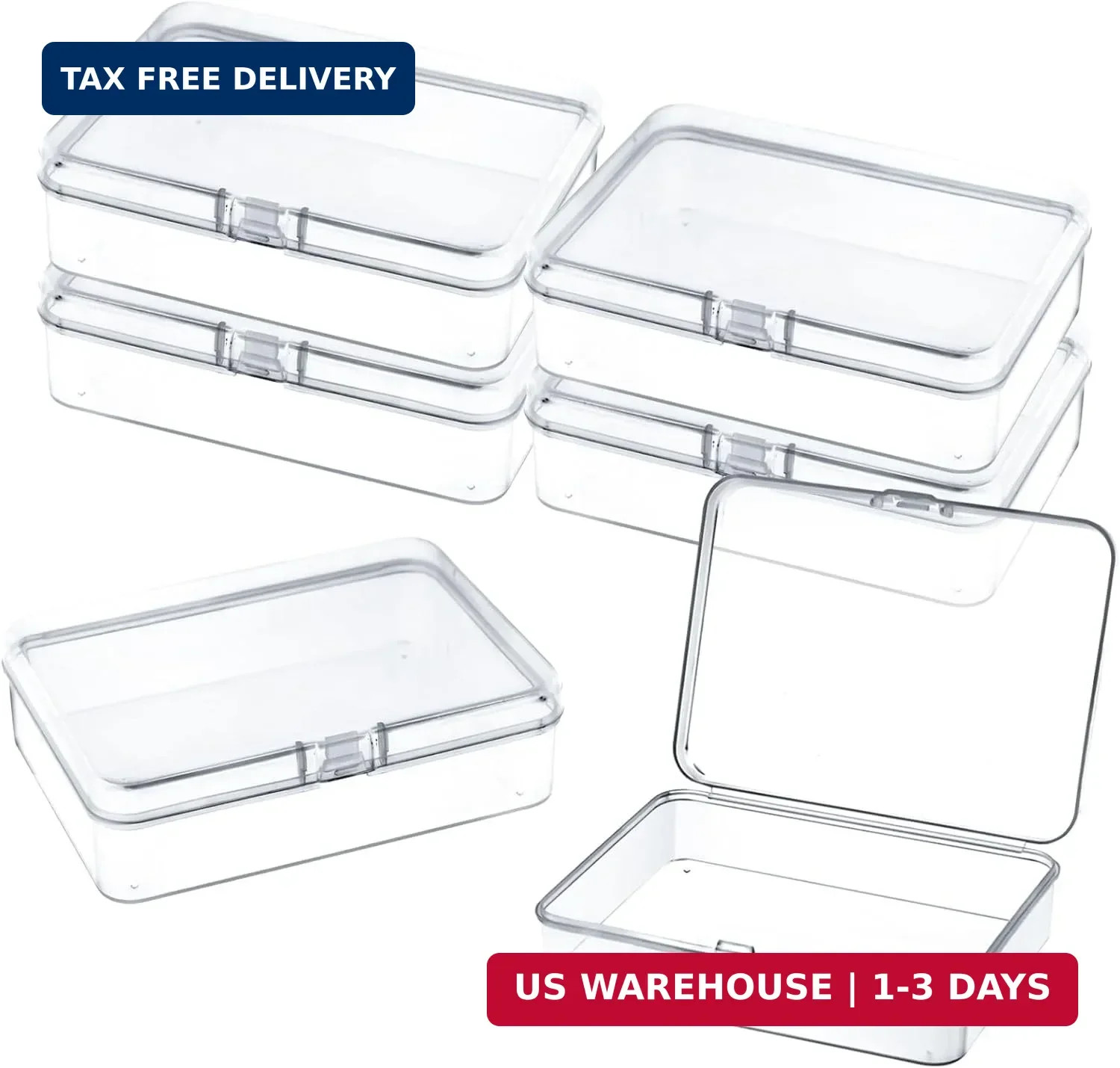 6 Pcs Mini Plastic Storage Containers with Lids, 4.5×3.4 Inches Clear Rectangula