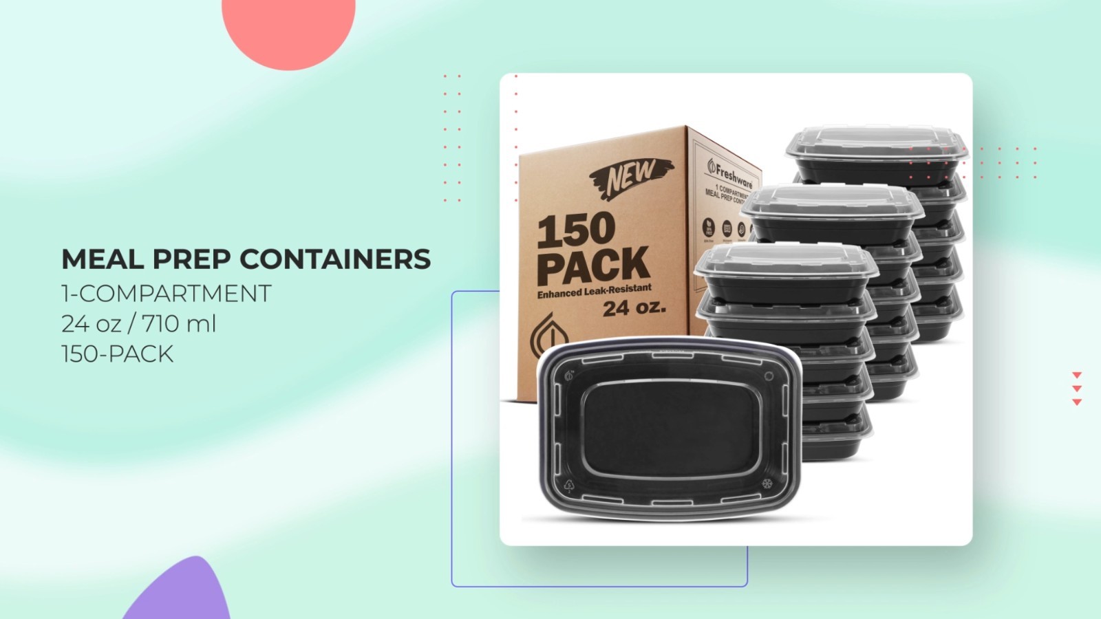 150 Pack Meal Prep Containers – 1 Compartment, BPA Free, Stackable, Microwave/Di