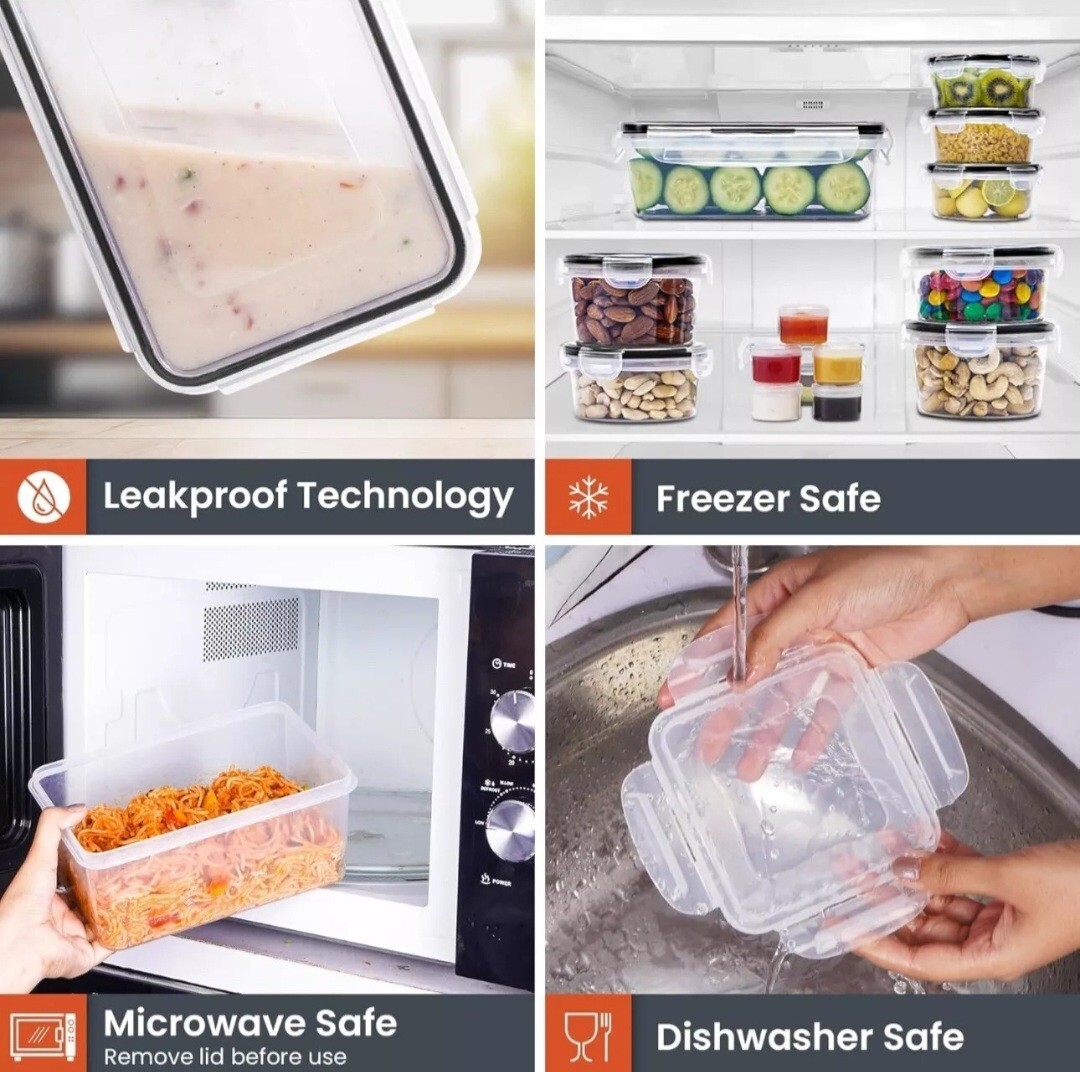 60-Piece Large Food Storage Containers Set Leakproof BPA-Free Plastic Snap Lid