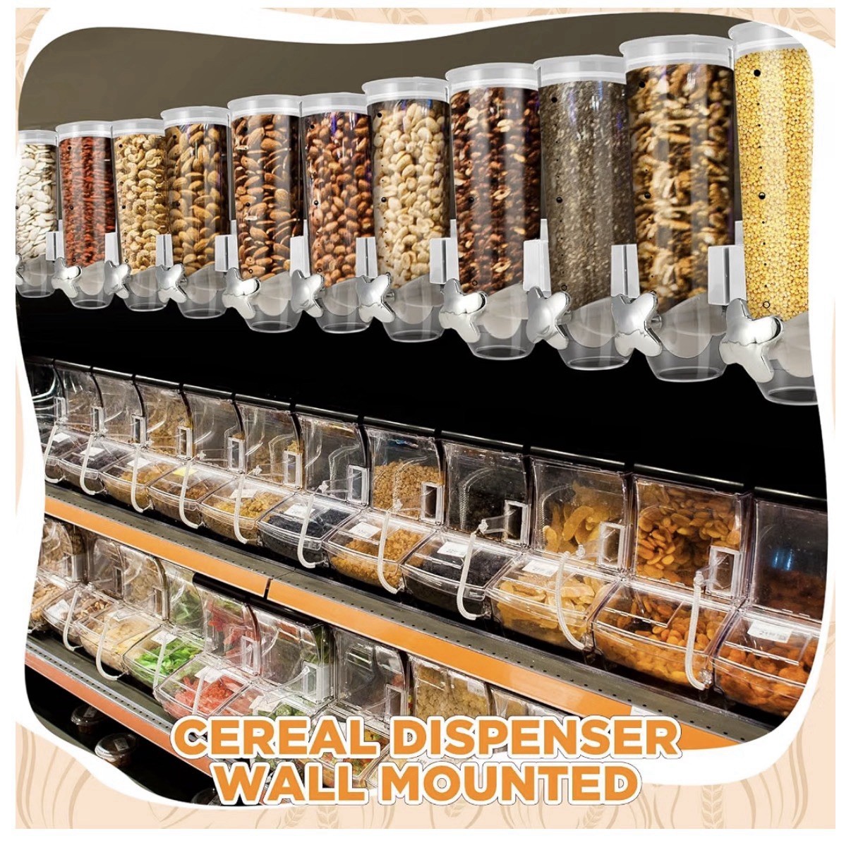 3 Pcs Cereal Dispenser Wall Mounted 4.5L Triple Candy Machine Grain Coffee