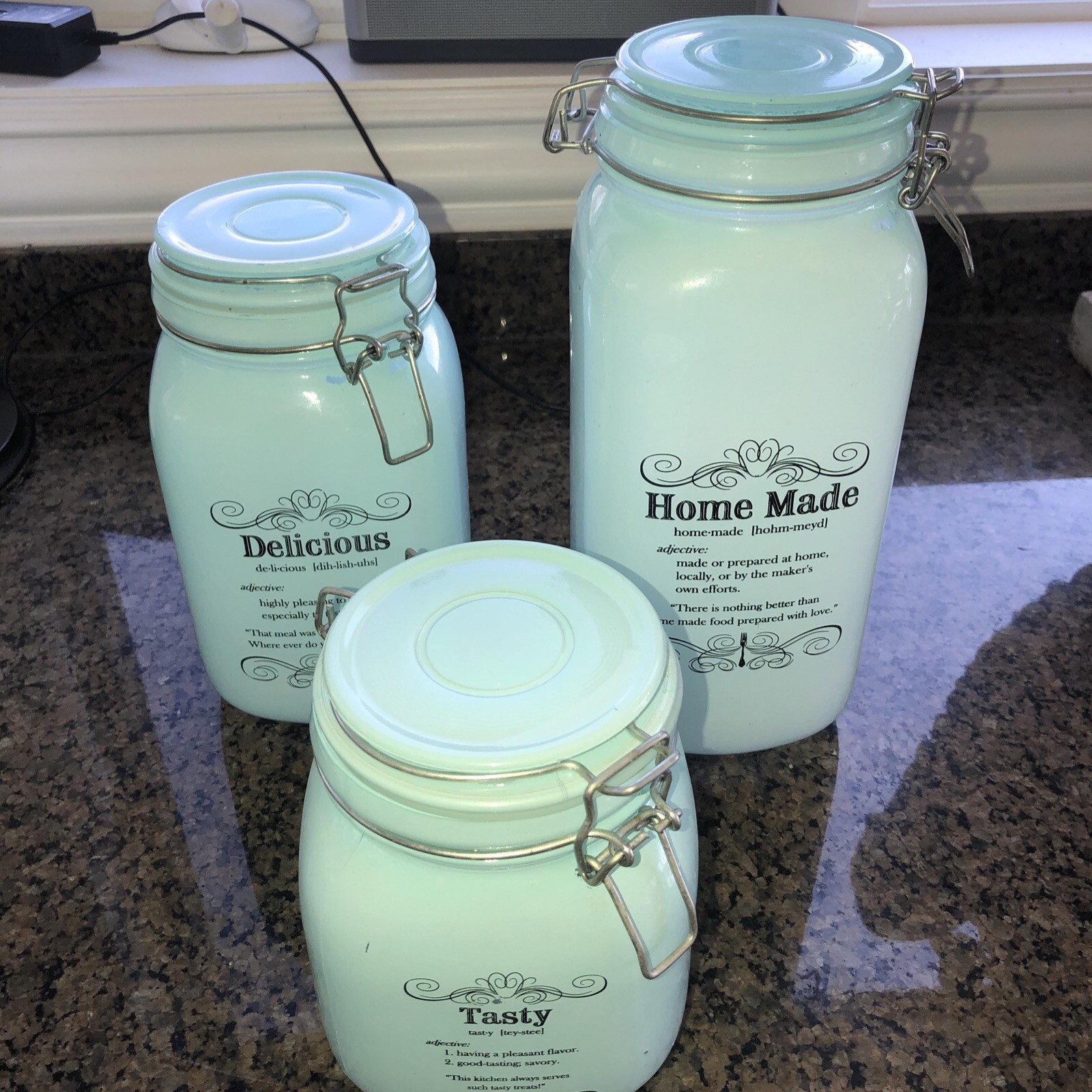 BLUE HARBOR Set Of 3 Sea Glass Colored Kitchen Canisters *see notes*