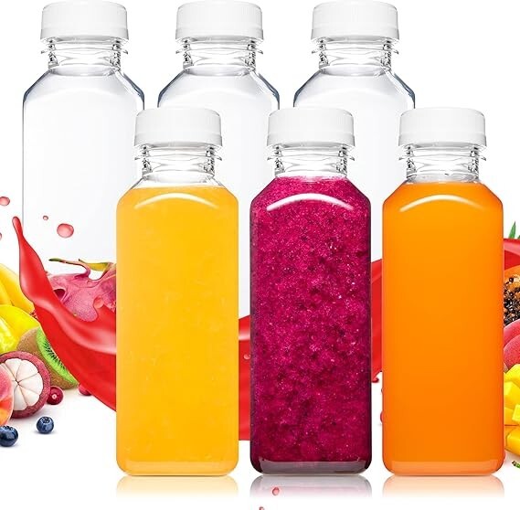 12 Oz Plastic Juice Bottles With Caps Empty Clear Reusable Plastic Container
