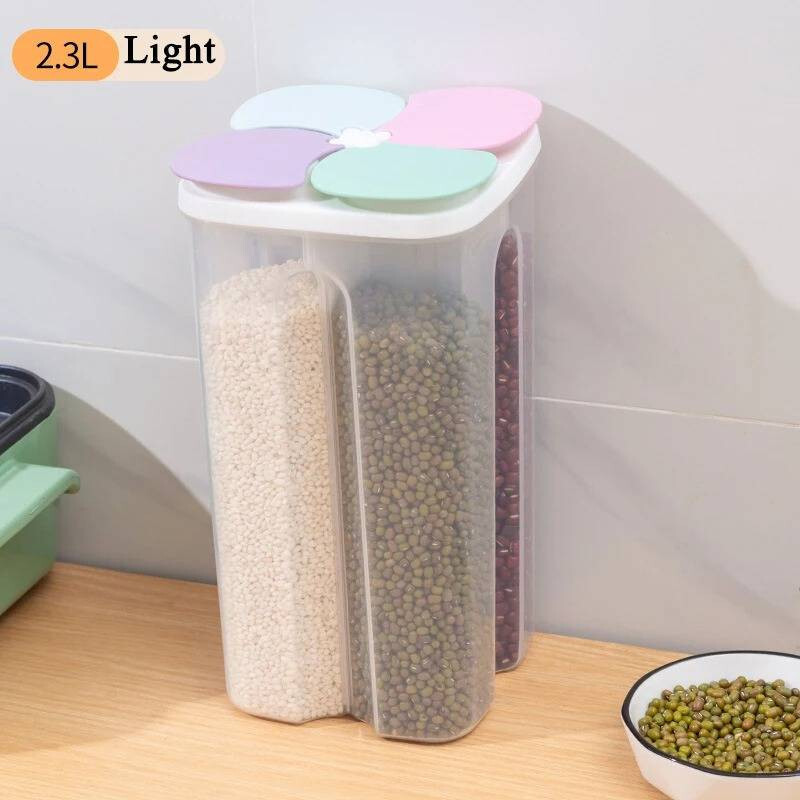 4 Grids Storage Plastic Box Cereals Food Container Jar Spaghetti Keep Fresh Box