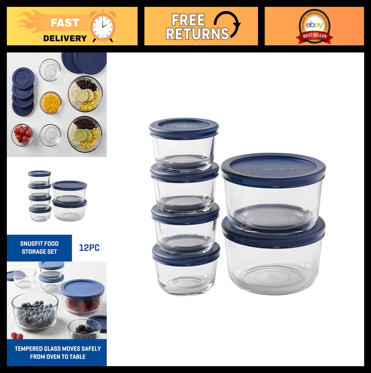 12-Piece Glass Food Storage Containers Set with Lids – BPA-Free, Airtight, Durab