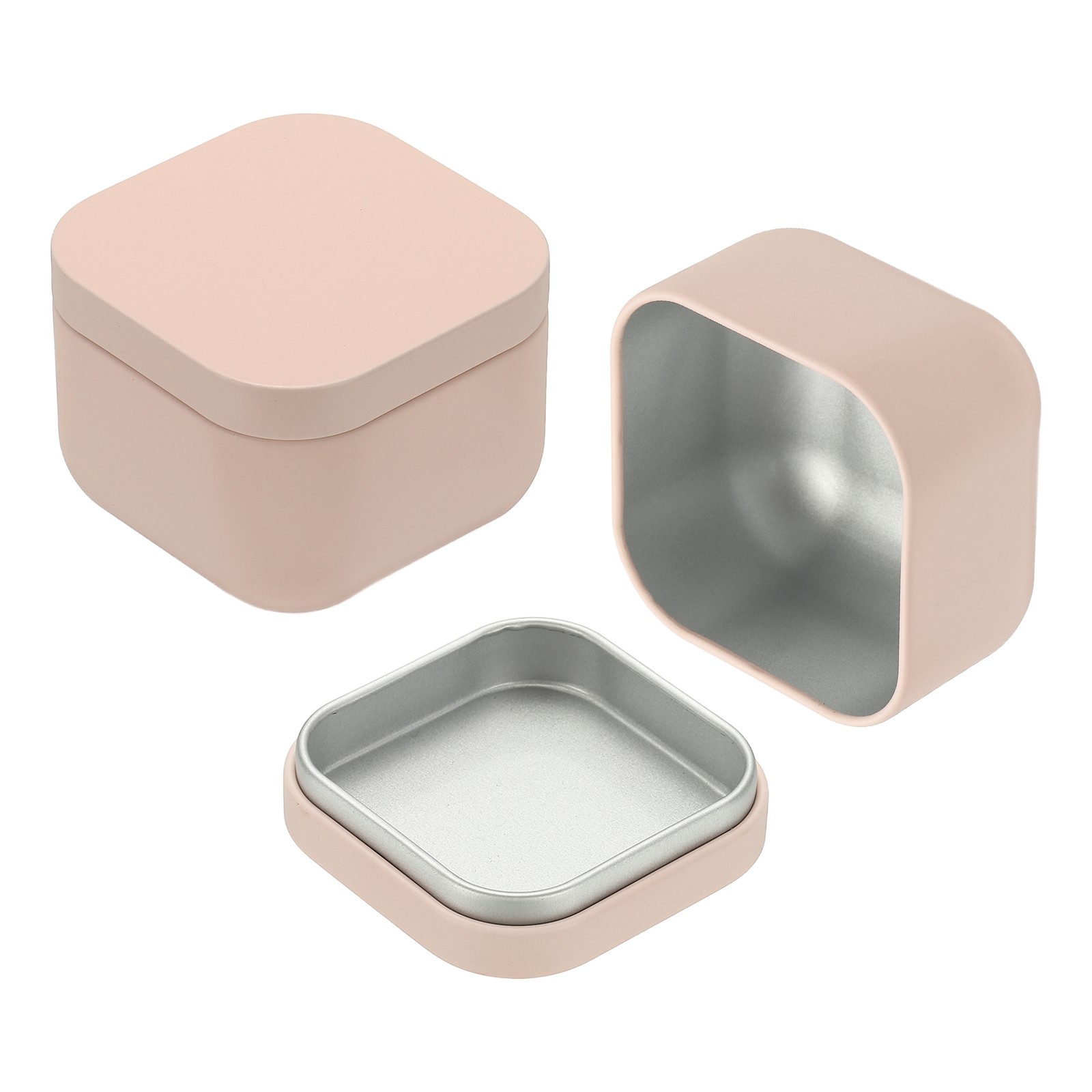 2Pcs Square Tin Can with Lids 2.2 x 2.2 x 1.7″ Small Metal Tins Pink