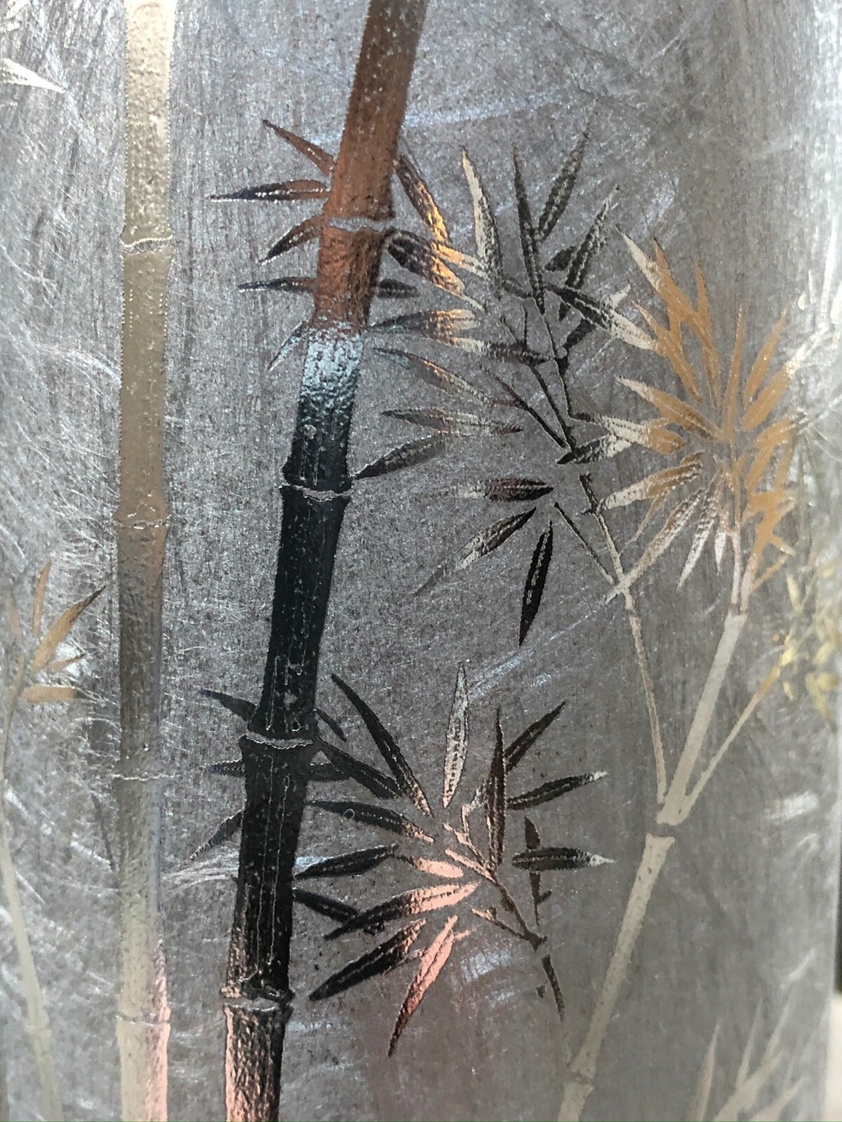 Boxed Set of two tin containers with lids silver rice paper bamboo motif -Japan 
