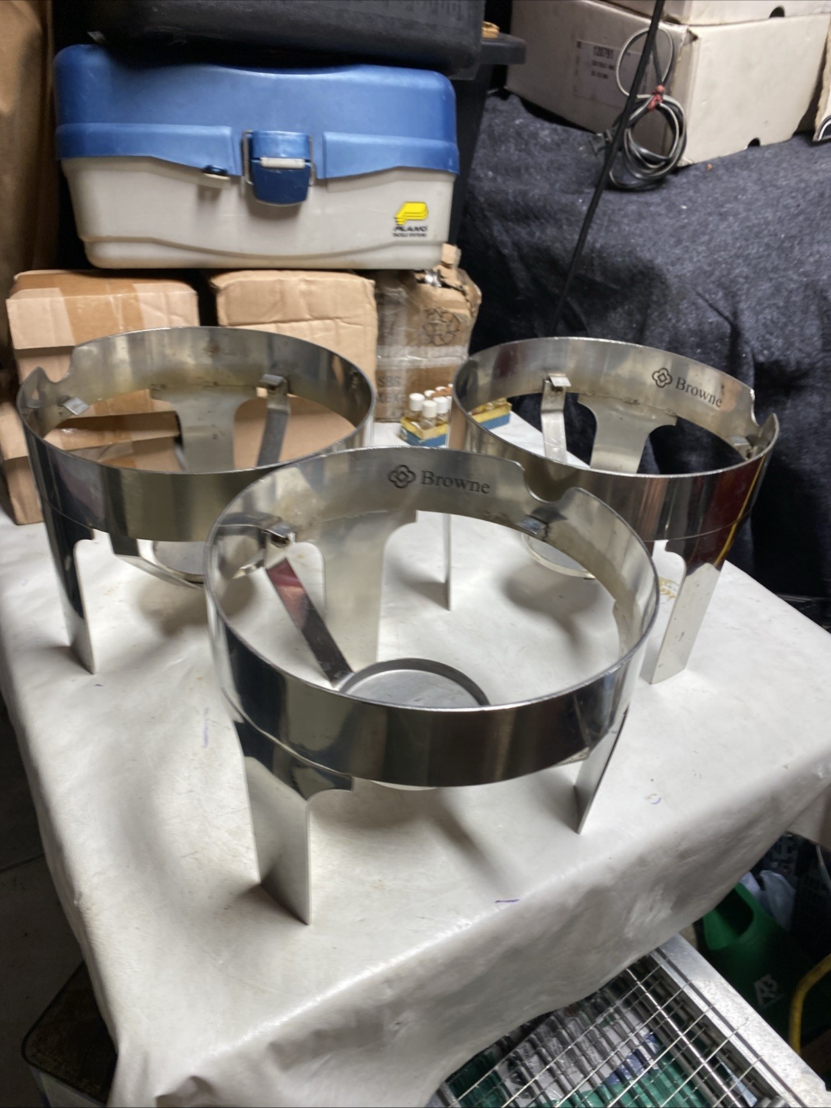 Browne Hot Beverage Dispenser Stand Stainless Drink Chafer Coffee 9” Dia. 3 Lot