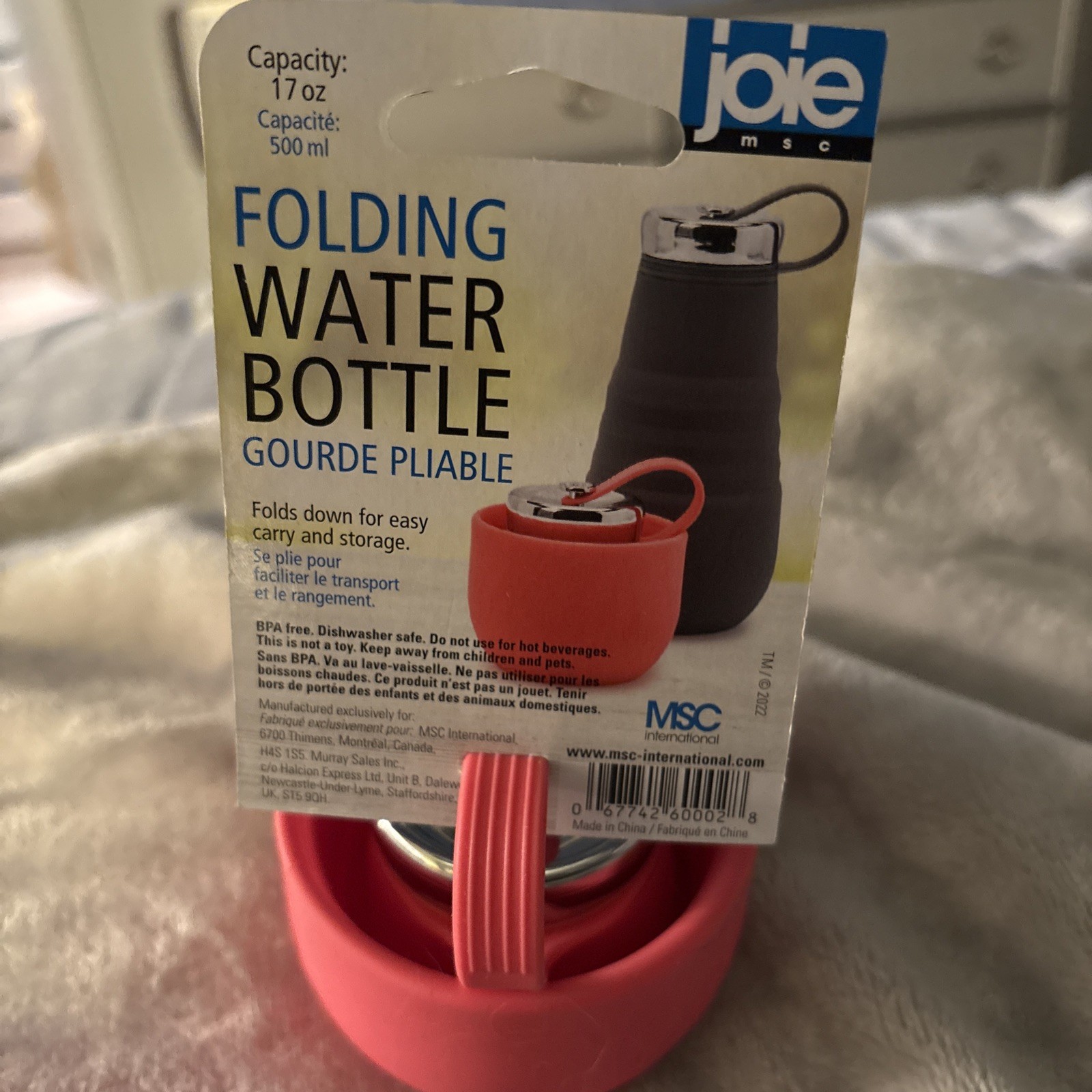 Joie Pink Folding Water Bottle On The Go Capacity 17oz