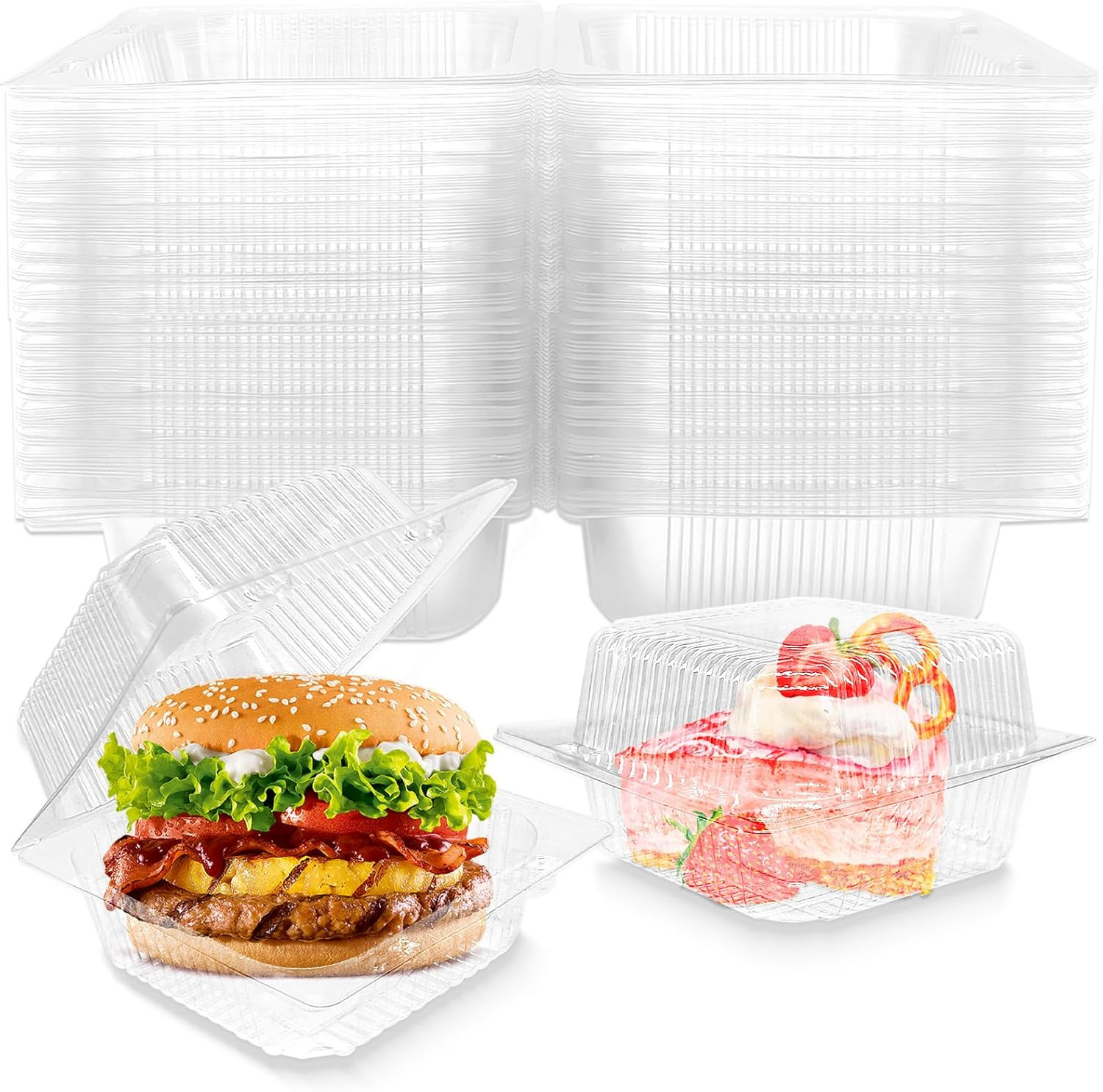 50 Pack Clear Plastic Clamshell Food Containers, Square Cake Slice Clear Contain