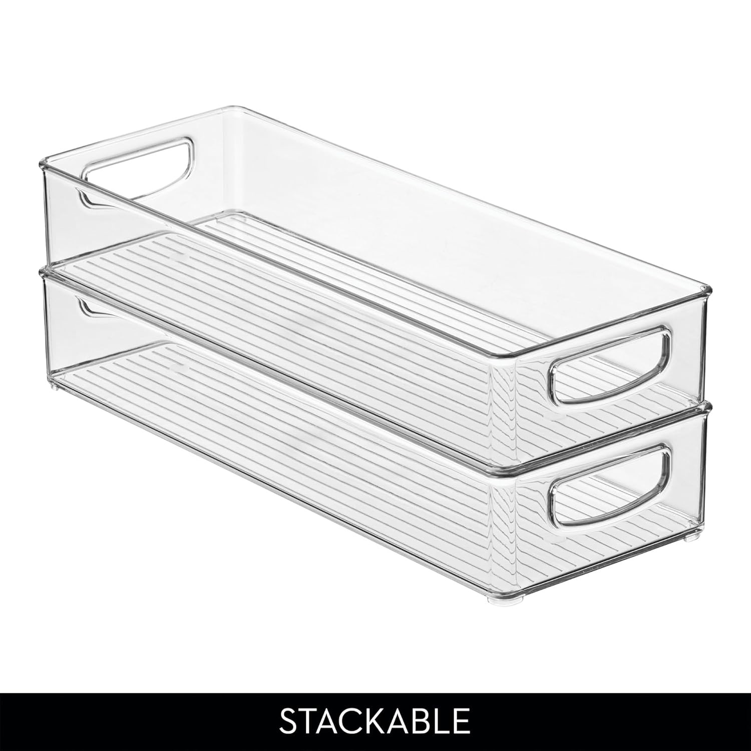Clear Extra Long Stackable Slim Kitchen Storage Bins 16x6x3 2 Pack