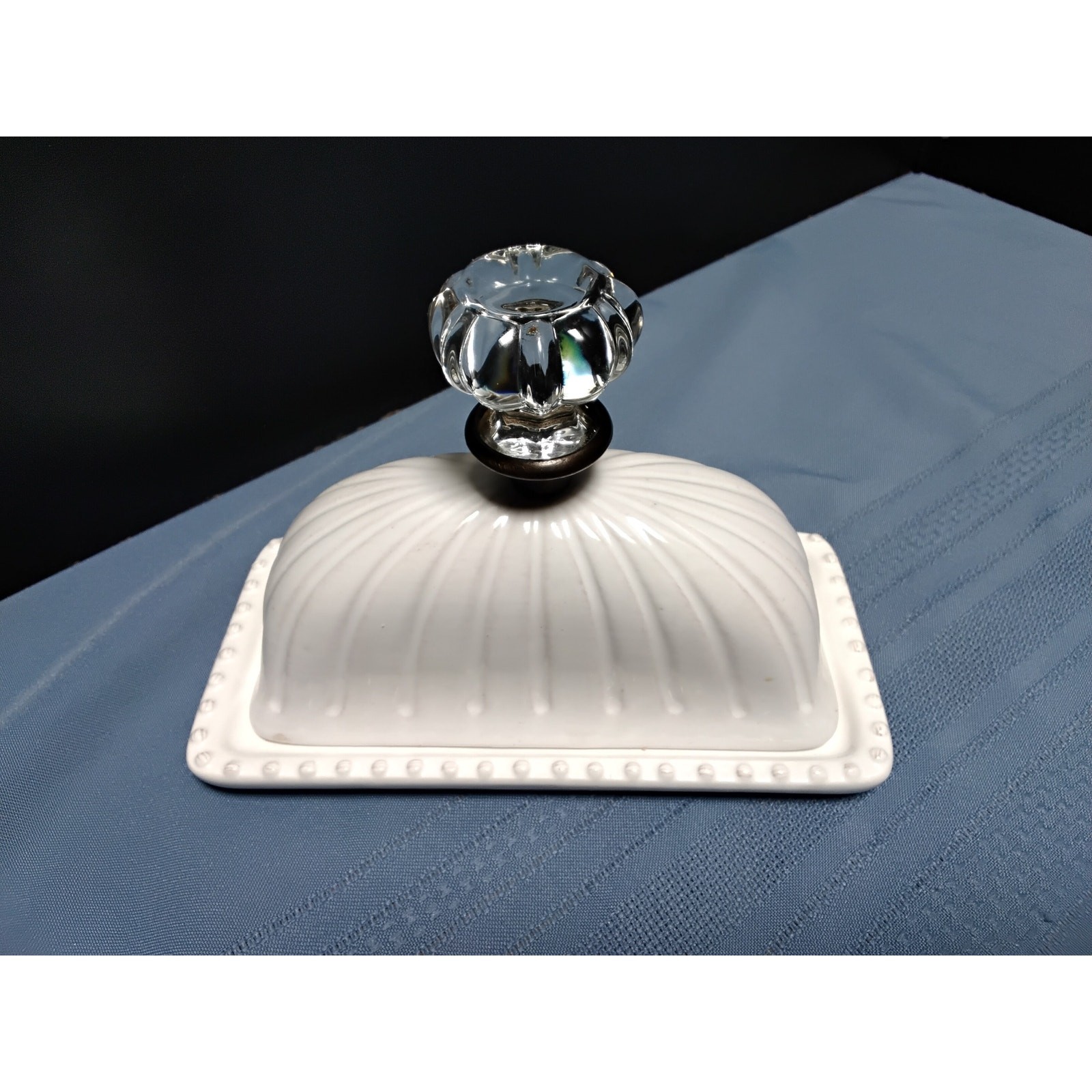 New Mud Pie Butter Dish Door knob crystal handle 5 x 7 kitchen storage