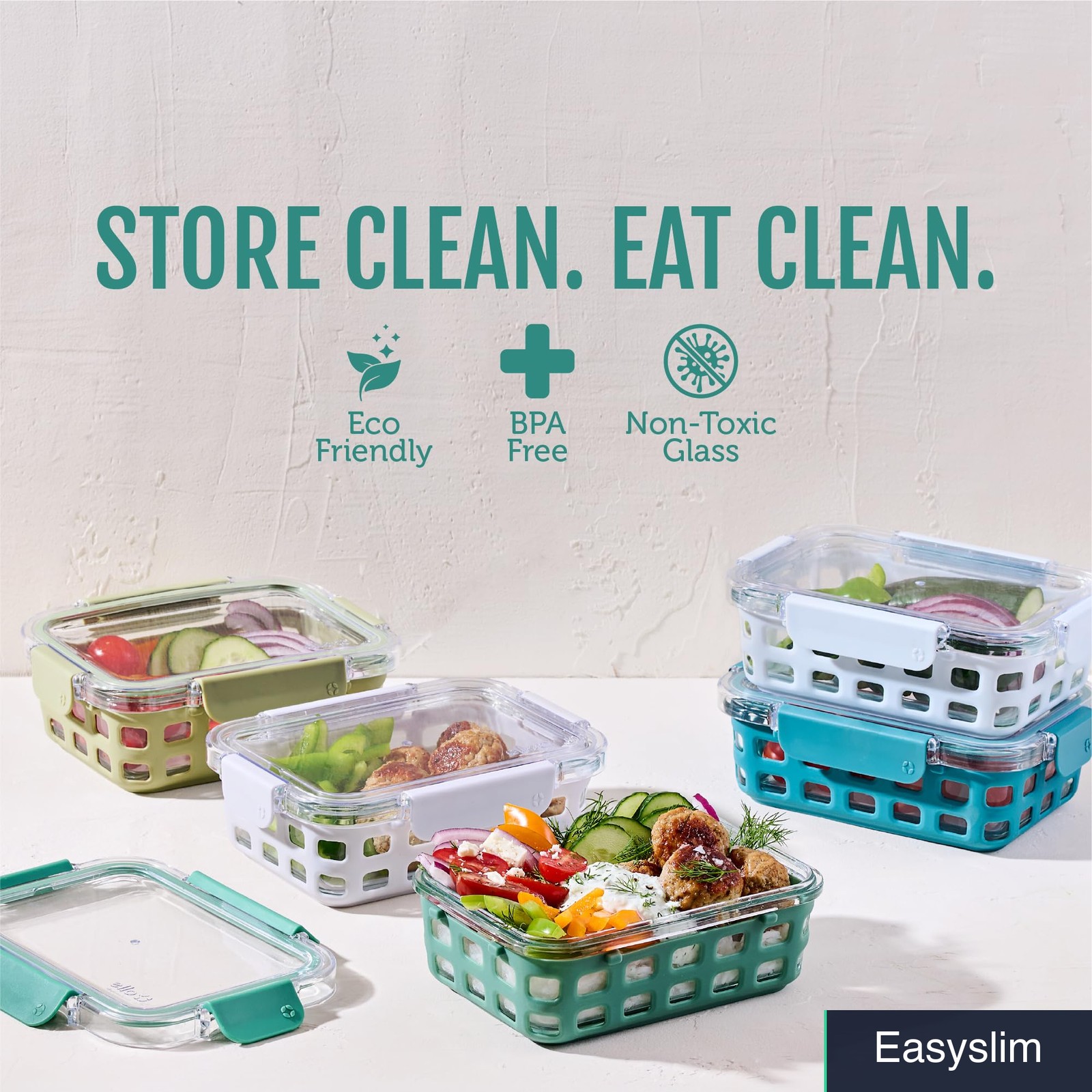 Glass Meal Prep Containers 3.4 Cup 5 Pack Airtight Lids Olive Tree
