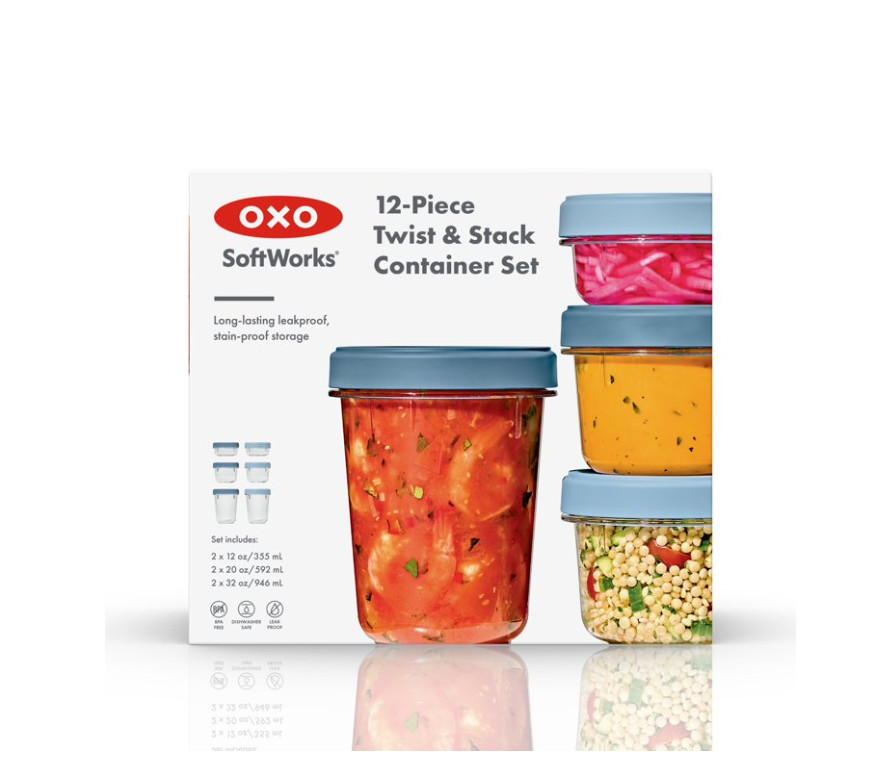 OXO Twist & Stack 12-Piece Lunch Prep Container Set, Ocean Blue, 128 oz, Pack:6