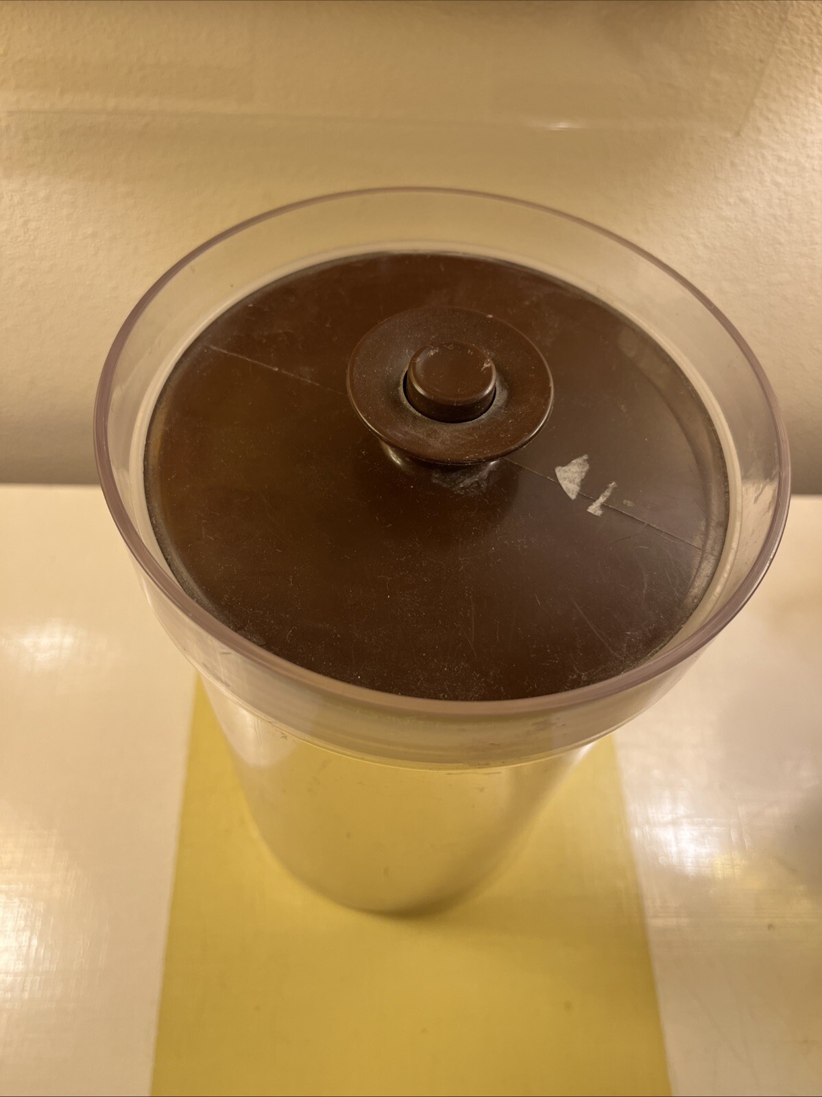 Vintage Design By Erik Plast Brown Lid Plastic 8 7/8” Tall 5.5” Diam.